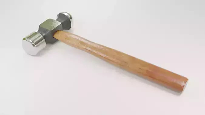Realistic Hammer 3D model with wooden handle