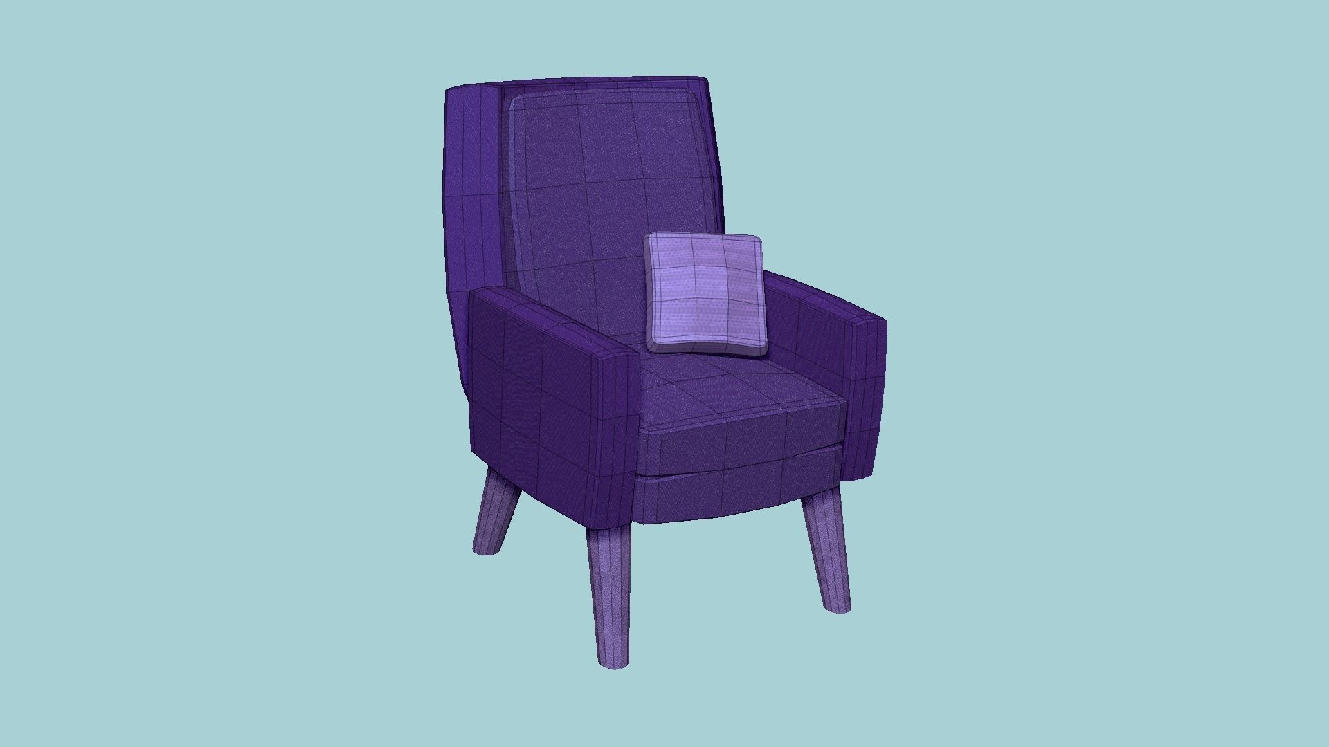 Purple Armchair Pillow - Furniture Interior Design Low-poly 3D model_6