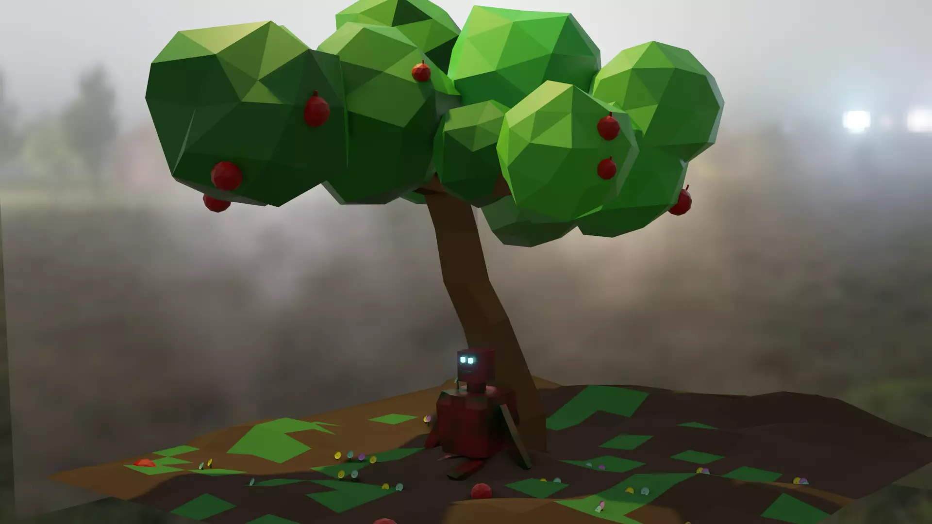 a cute model tree with apples Low-poly 3D model_0