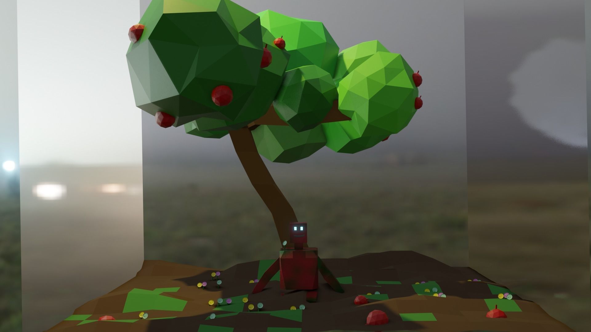 a cute model tree with apples Low-poly 3D model_2