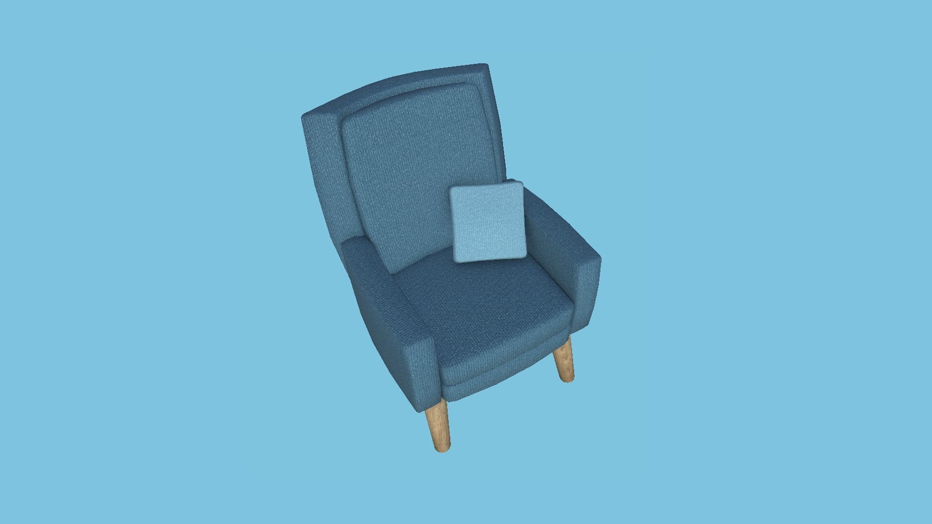 Blue Classic Armchair Pillow - Furniture Interior Design Low-poly 3D model_3