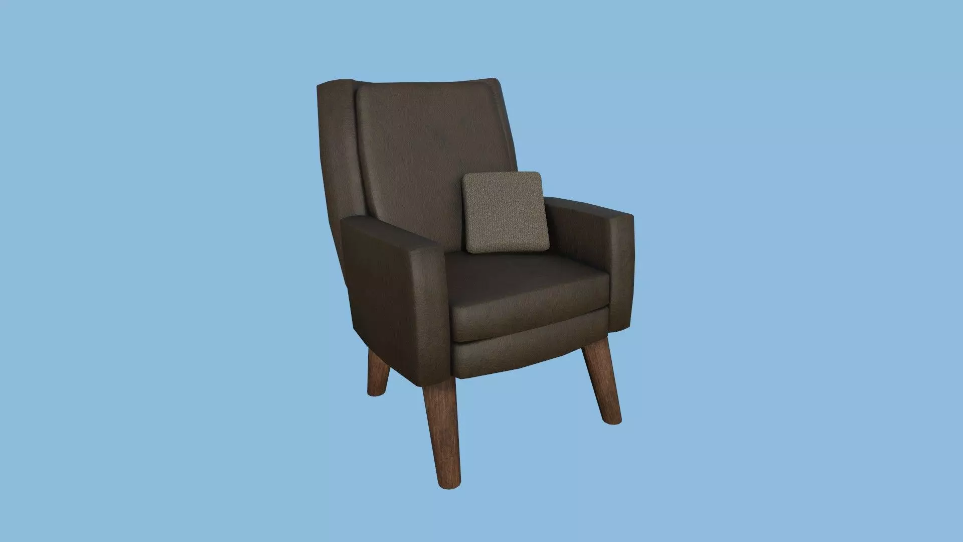 Brown Leather Armchair Pillow - Furniture Interior Design Low-poly 3D model_0