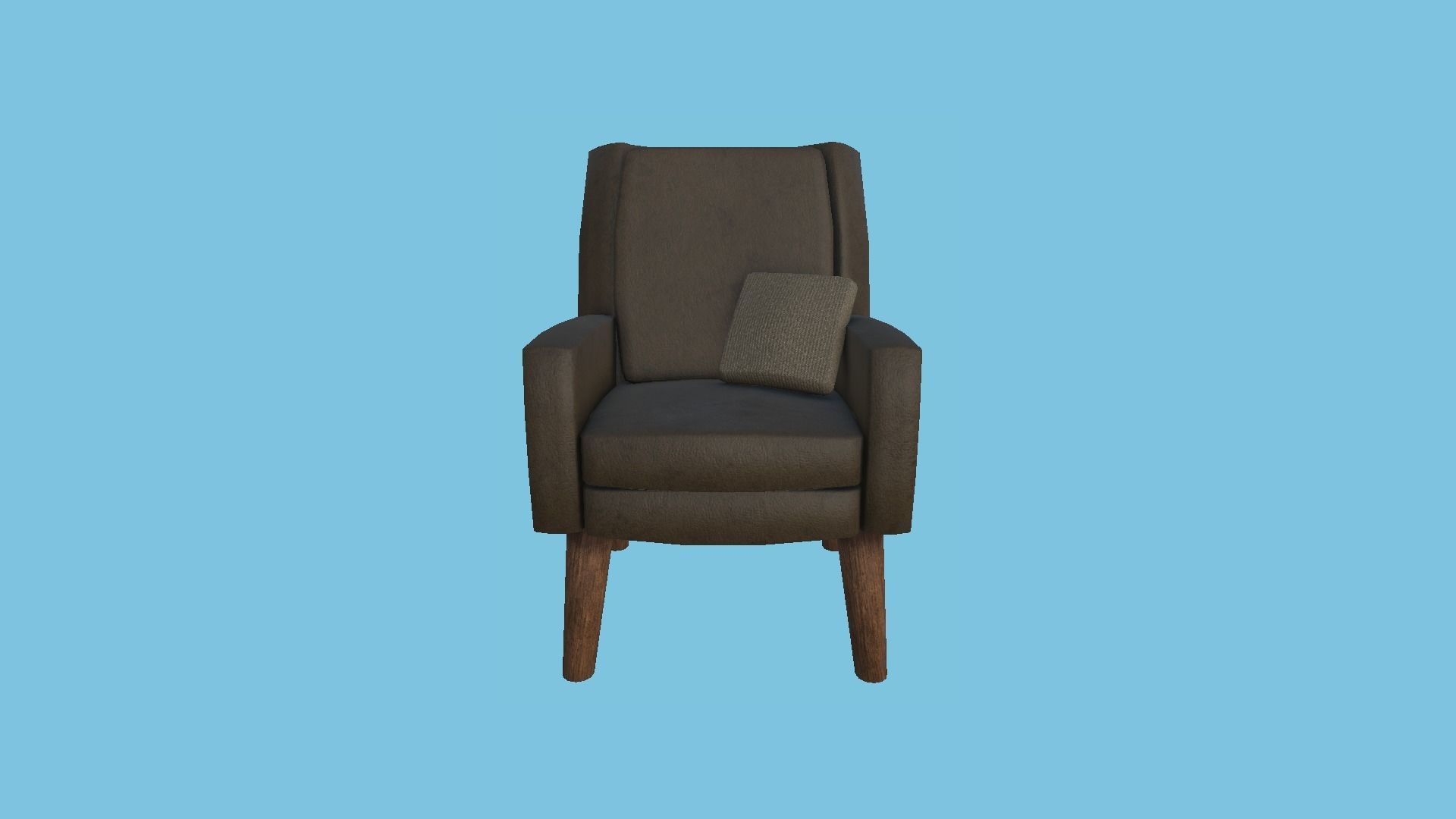Brown Leather Armchair Pillow - Furniture Interior Design Low-poly 3D model_4