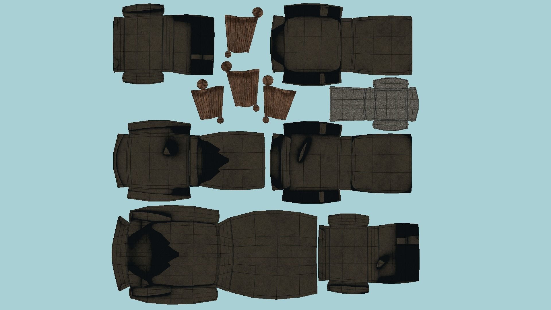 Brown Leather Armchair Pillow - Furniture Interior Design Low-poly 3D model_5