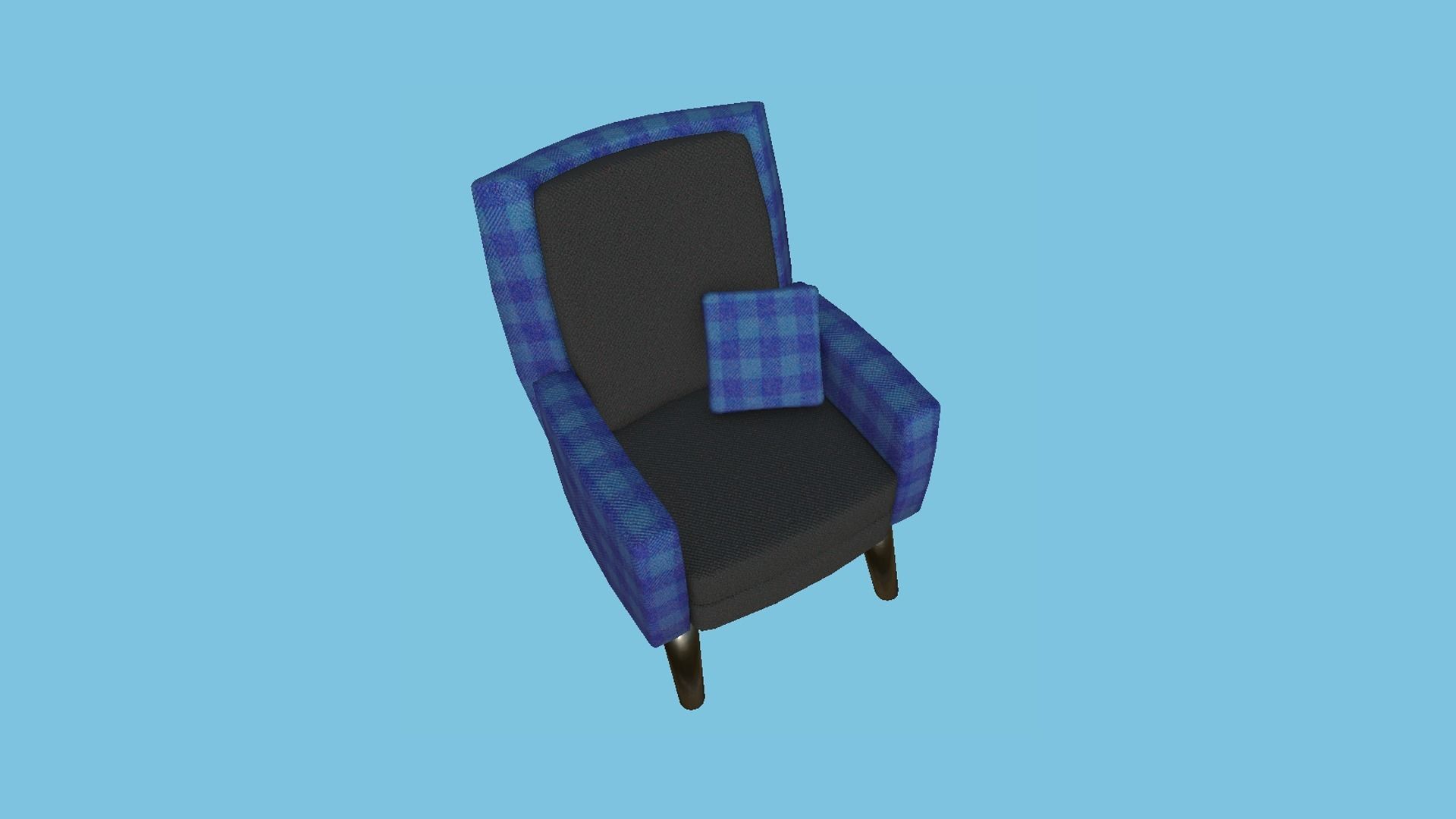 Blue Plaid Armchair Pillow - Furniture Interior Design Low-poly 3D model_1