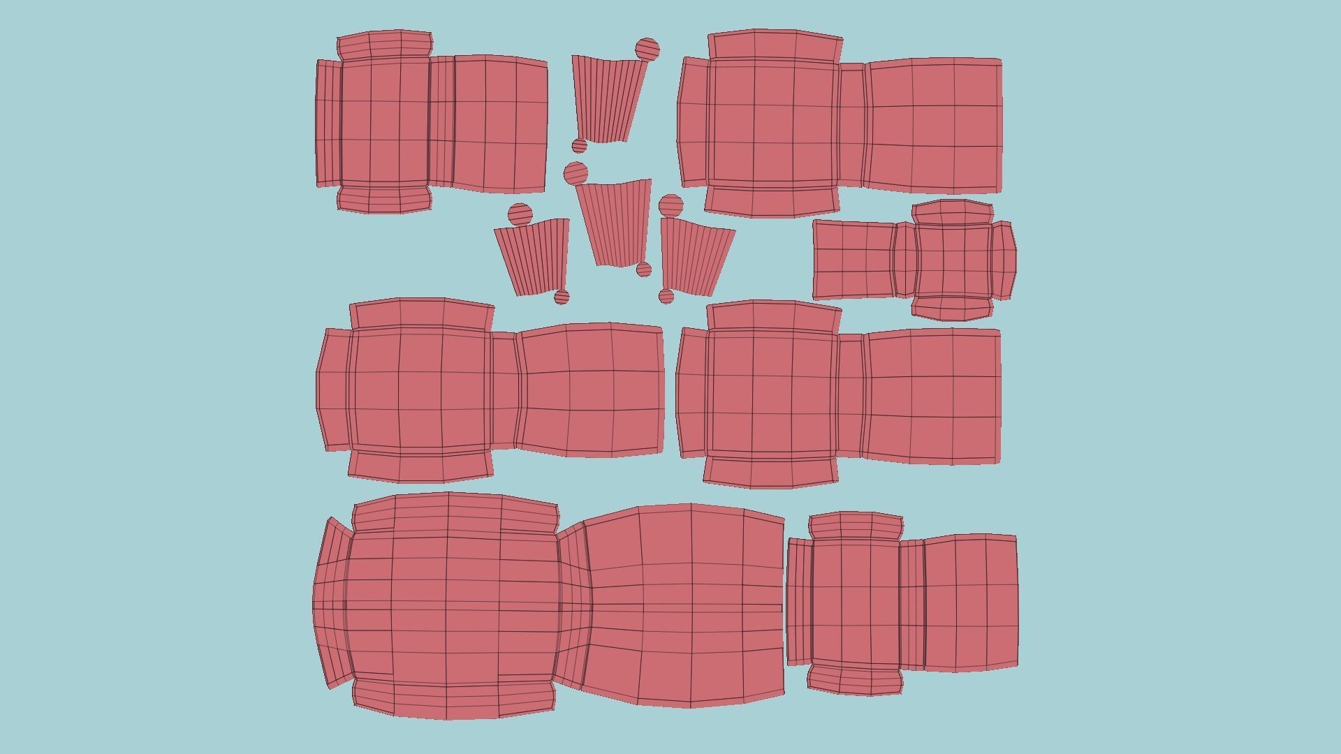 Blue Plaid Armchair Pillow - Furniture Interior Design Low-poly 3D model_9