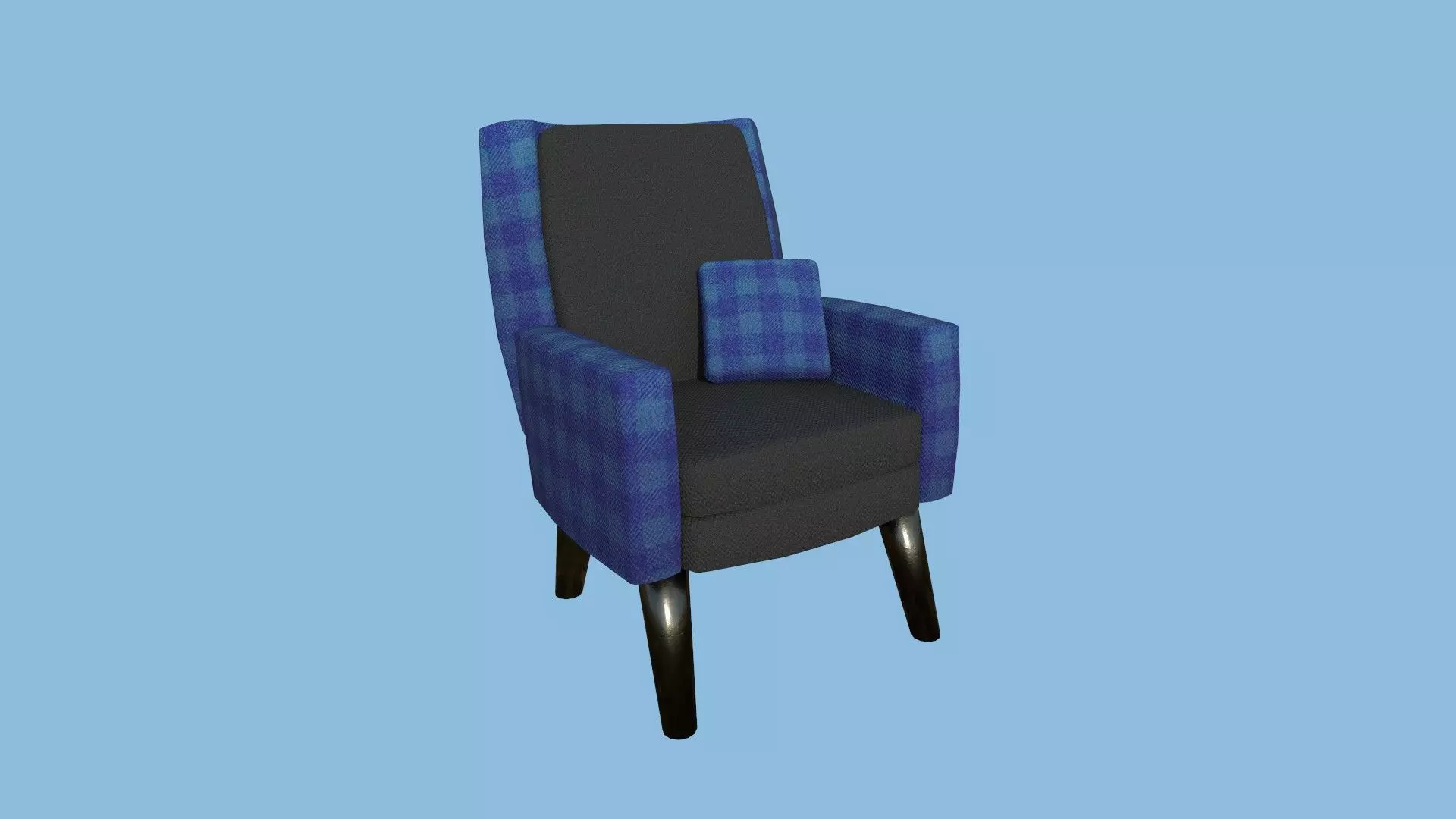 Blue Plaid Armchair Pillow - Furniture Interior Design Low-poly 3D model_0