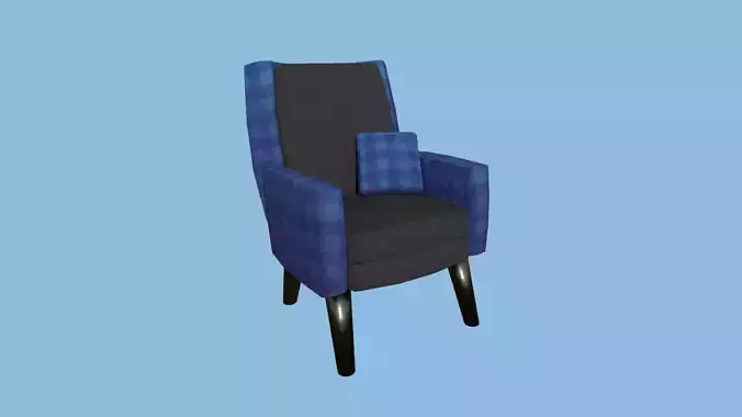 Blue Plaid Armchair Pillow - Furniture Interior Design Low-poly 3D model