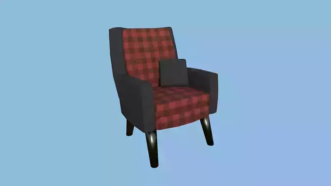 Red Plaid Armchair Pillow - Furniture Interior Design Low-poly 3D model