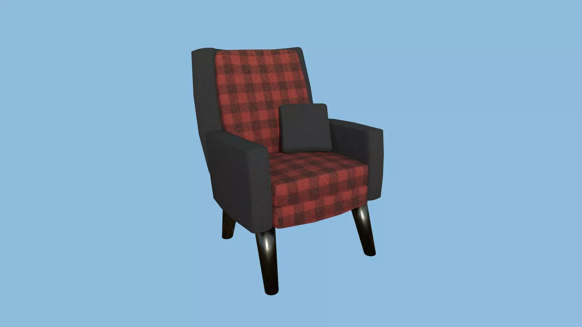 Red Plaid Armchair Pillow - Furniture Interior Design Low-poly 3D model_0