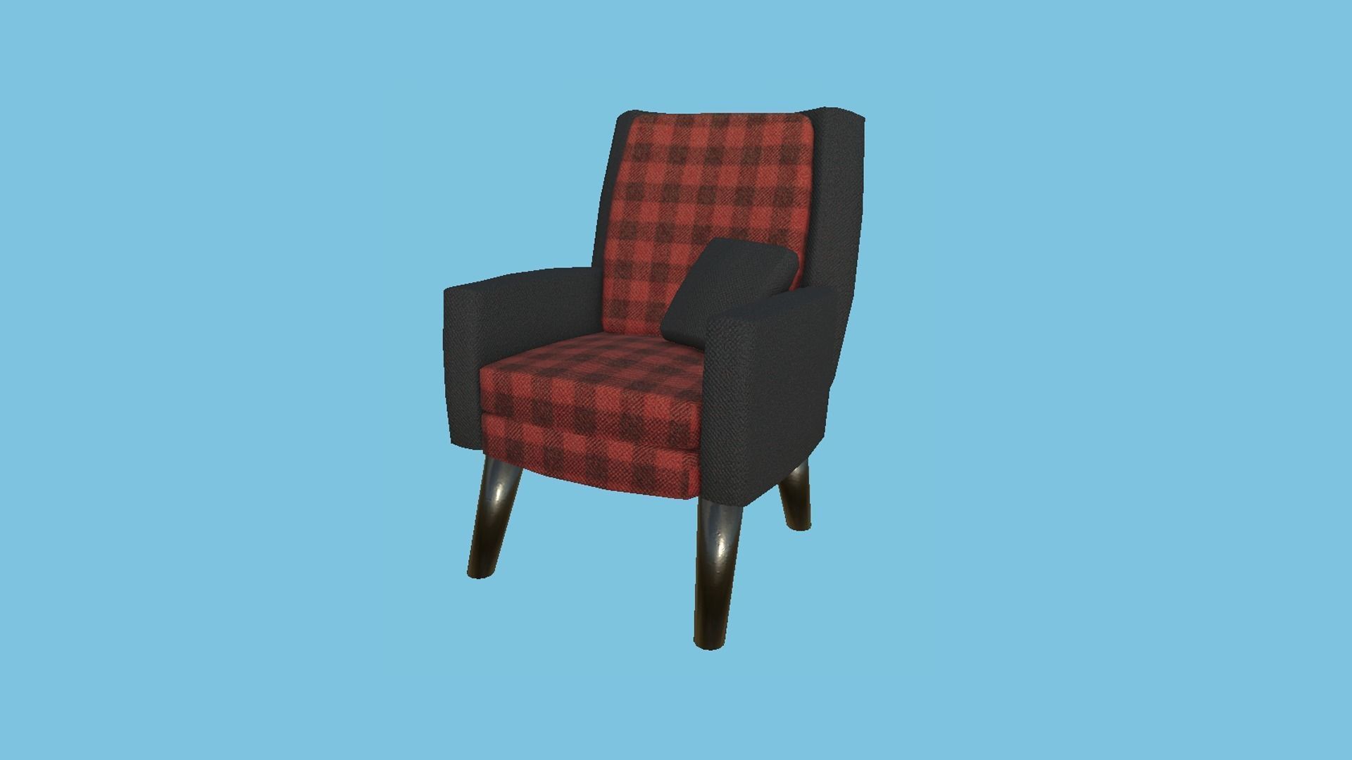 Red Plaid Armchair Pillow - Furniture Interior Design Low-poly 3D model_3