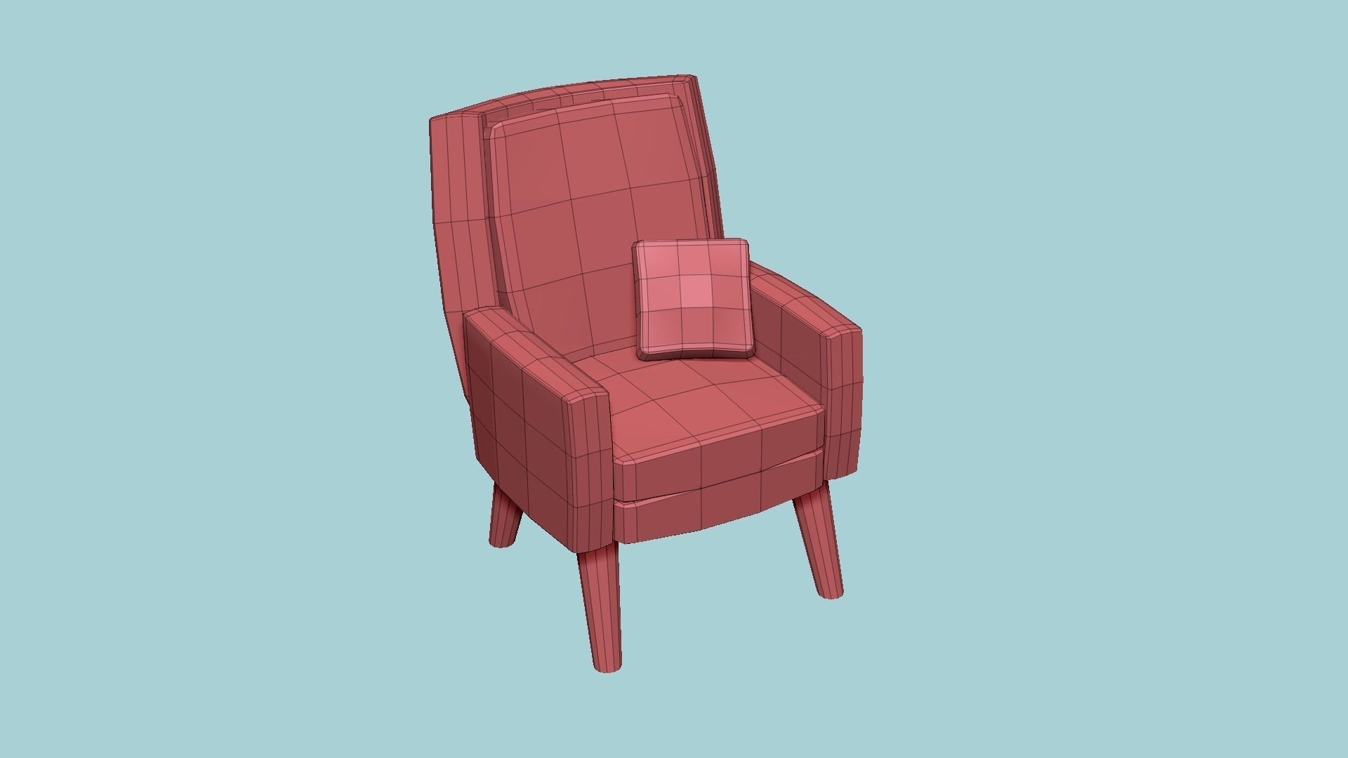 Pink Beauty Armchair Pillow - Furniture Interior Design Low-poly 3D model_7