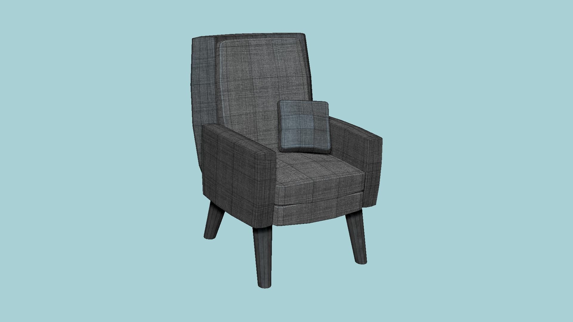 Gray Fabric Armchair Pillow - Furniture Interior Design Free low-poly 3D model_5