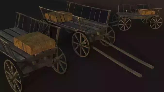 Old Horse Cart Low Poly 2 Texture Low-poly 3D model