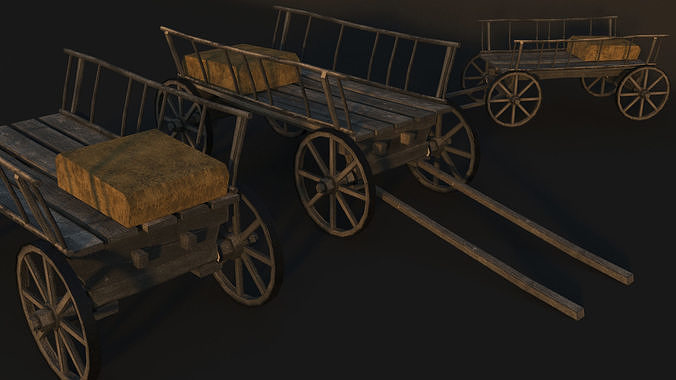 Old Horse Cart Low Poly 2 Texture Low-poly 3D model