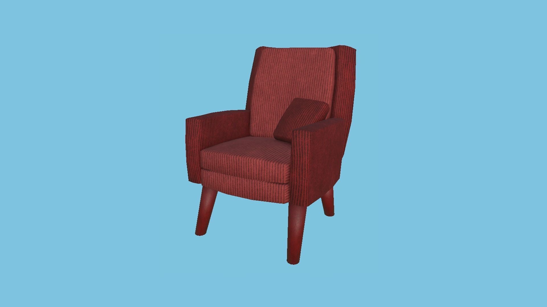 Red Fabric Armchair Pillow - Furniture Interior Design Low-poly 3D model_3