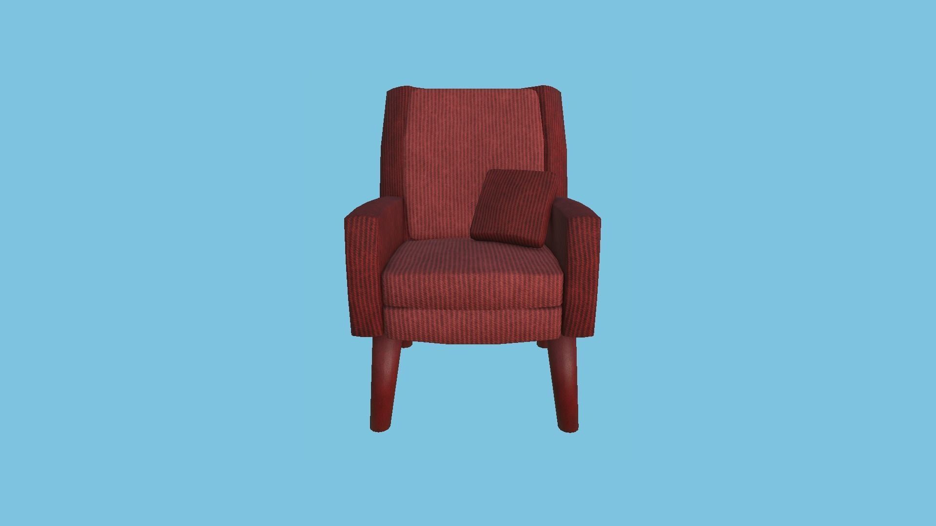 Red Fabric Armchair Pillow - Furniture Interior Design Low-poly 3D model_4