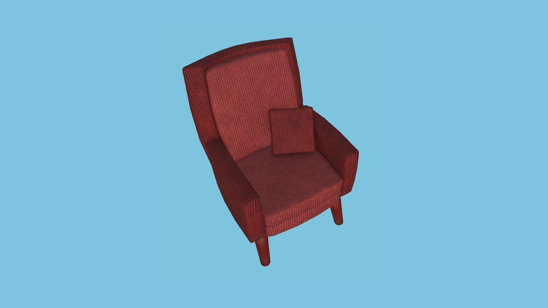 Red Fabric Armchair Pillow - Furniture Interior Design Low-poly 3D model_1