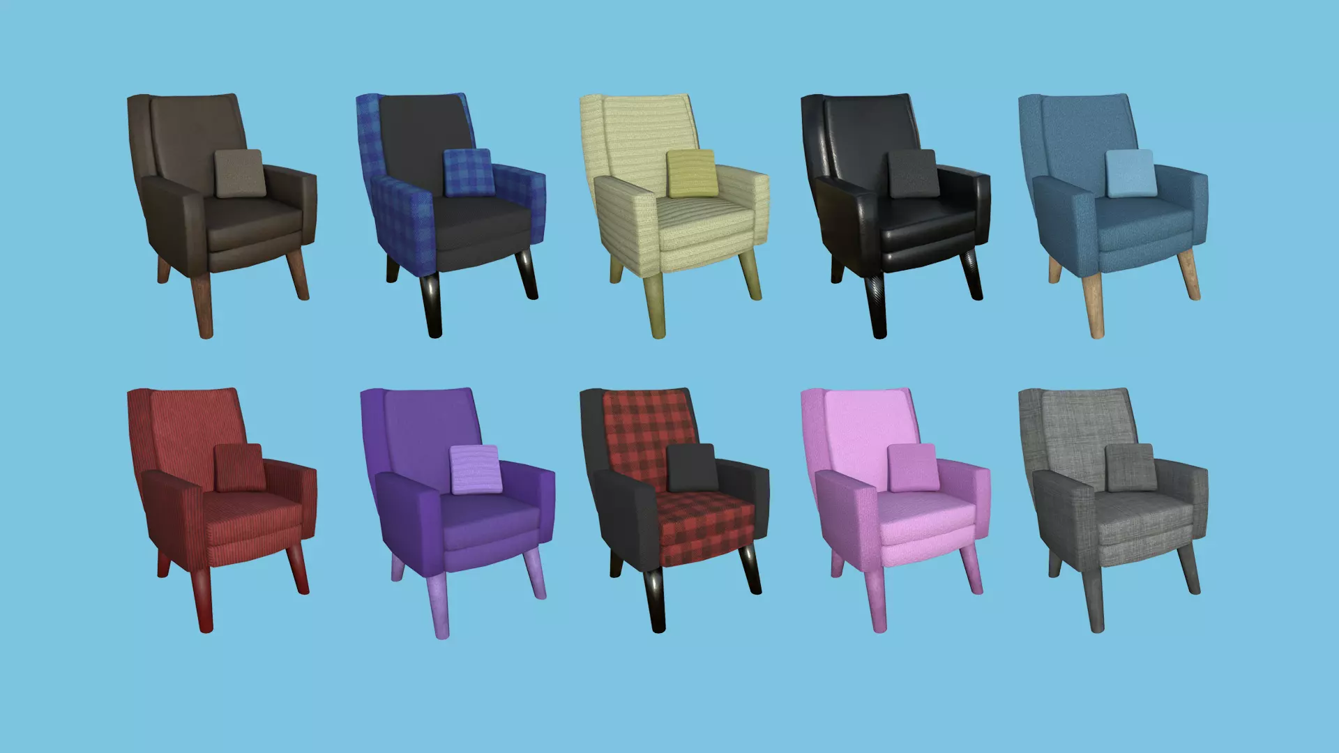 10 Colored Armchair Pillow - Furniture Interior Design 3D Model Collection_0