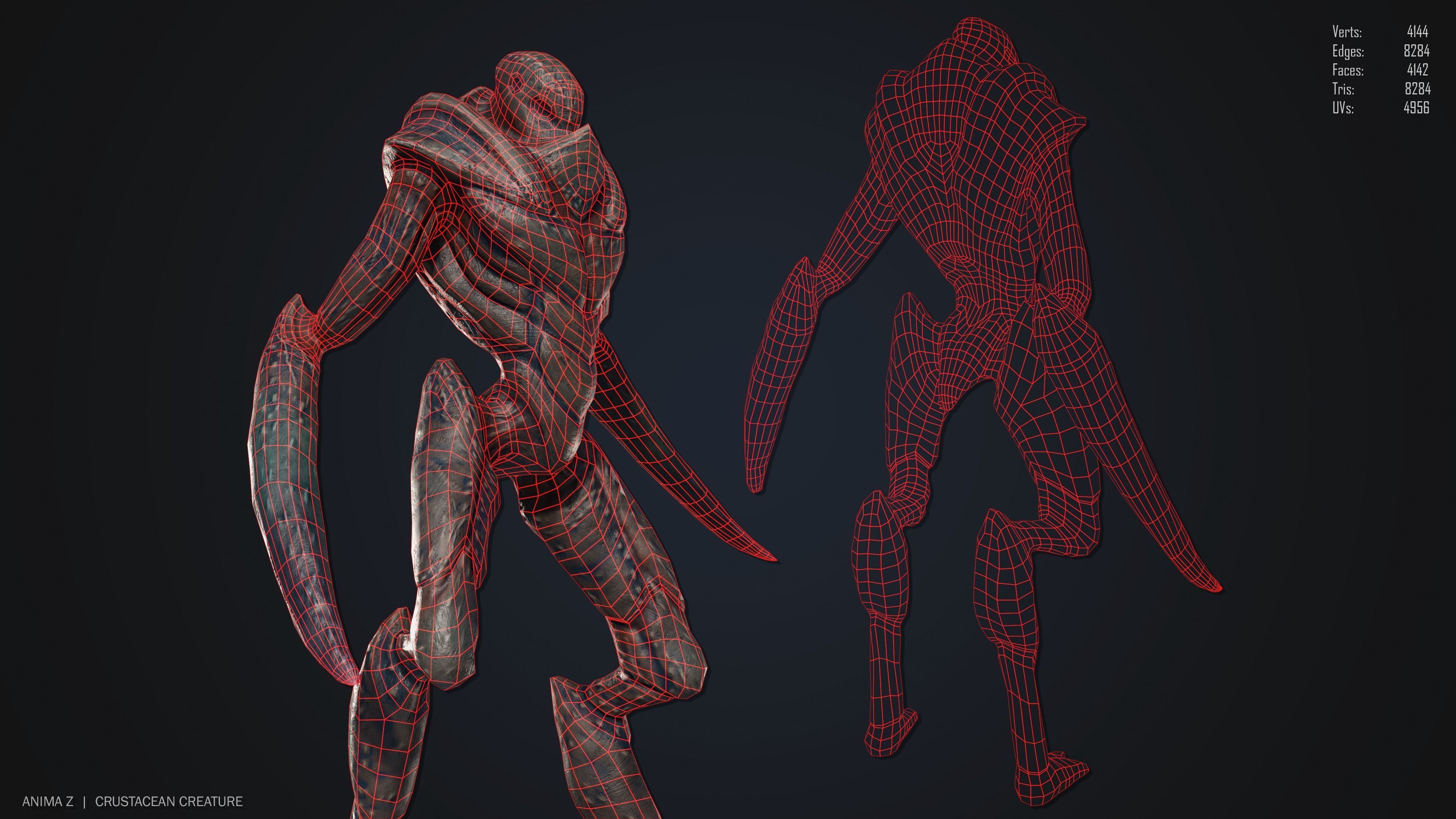 Crustacean creature Low-poly 3D model_2