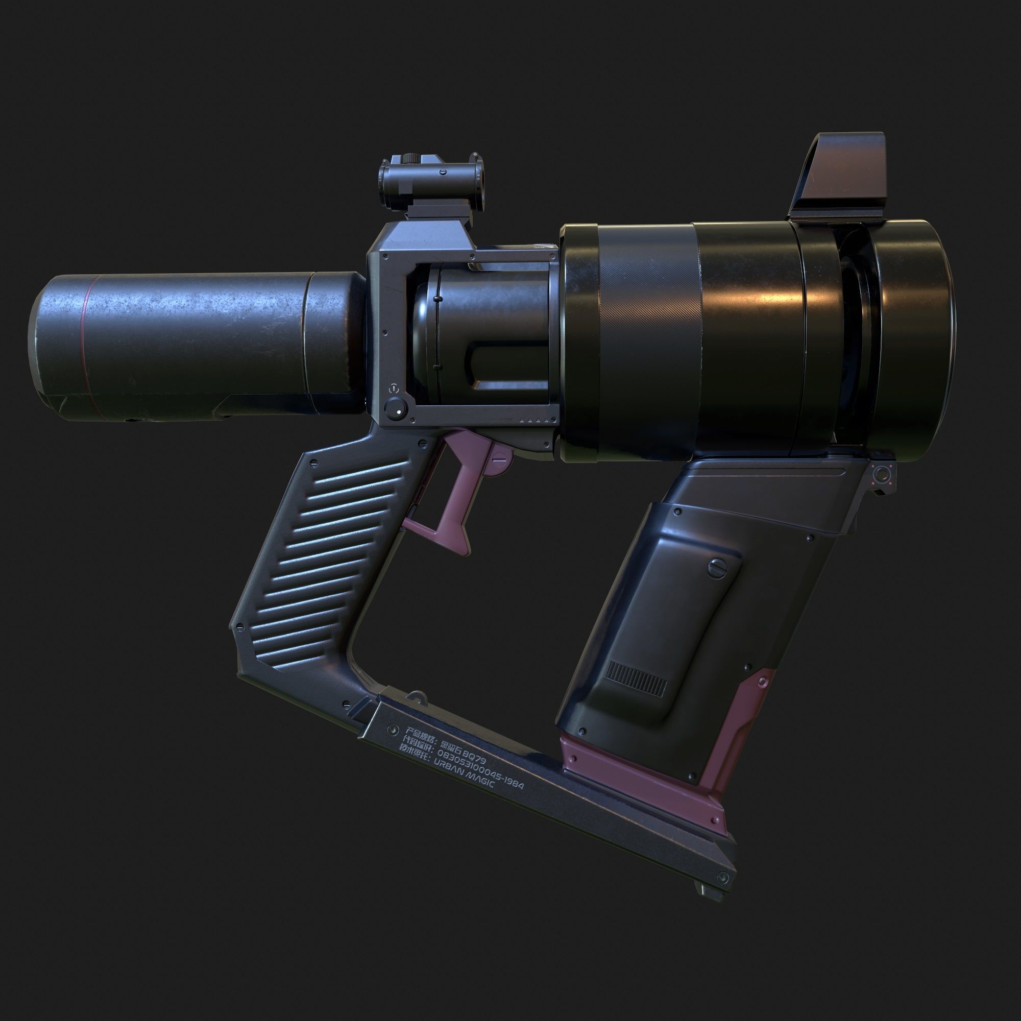 High Poly Sci-fi Revolver PBR 3D model_4