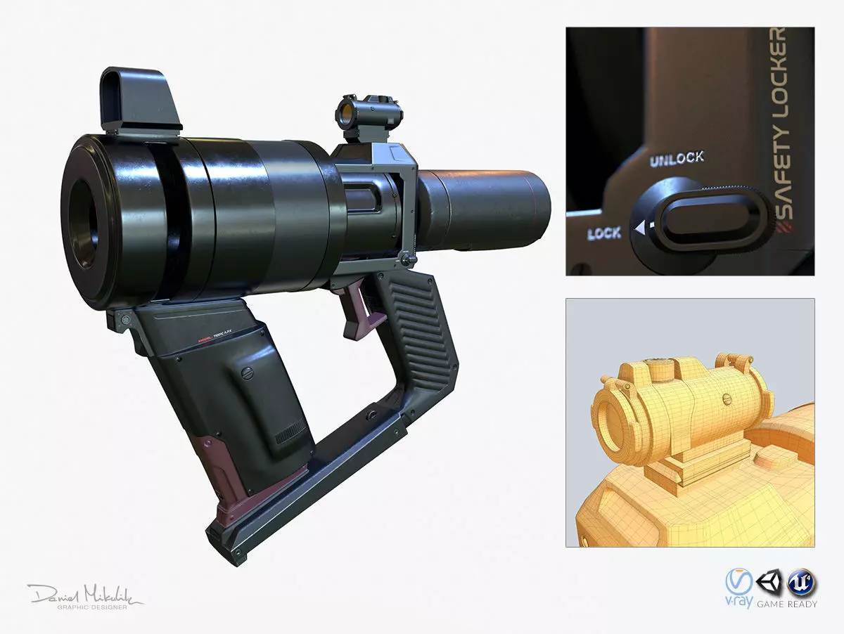 High Poly Sci-fi Revolver PBR 3D model_0