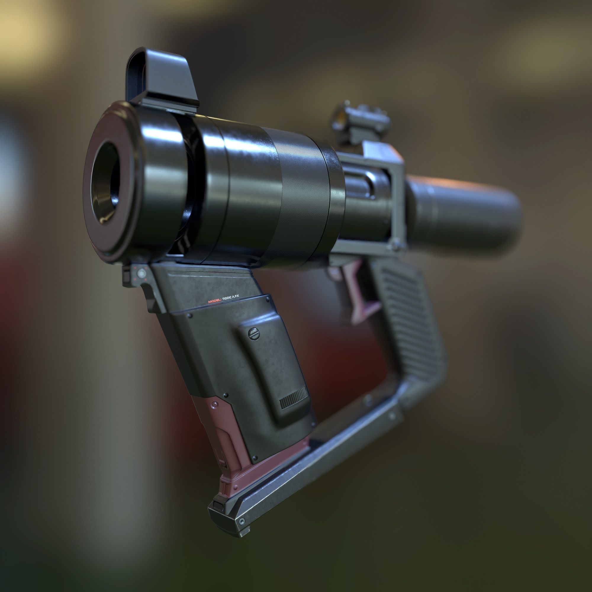 High Poly Sci-fi Revolver PBR 3D model_29