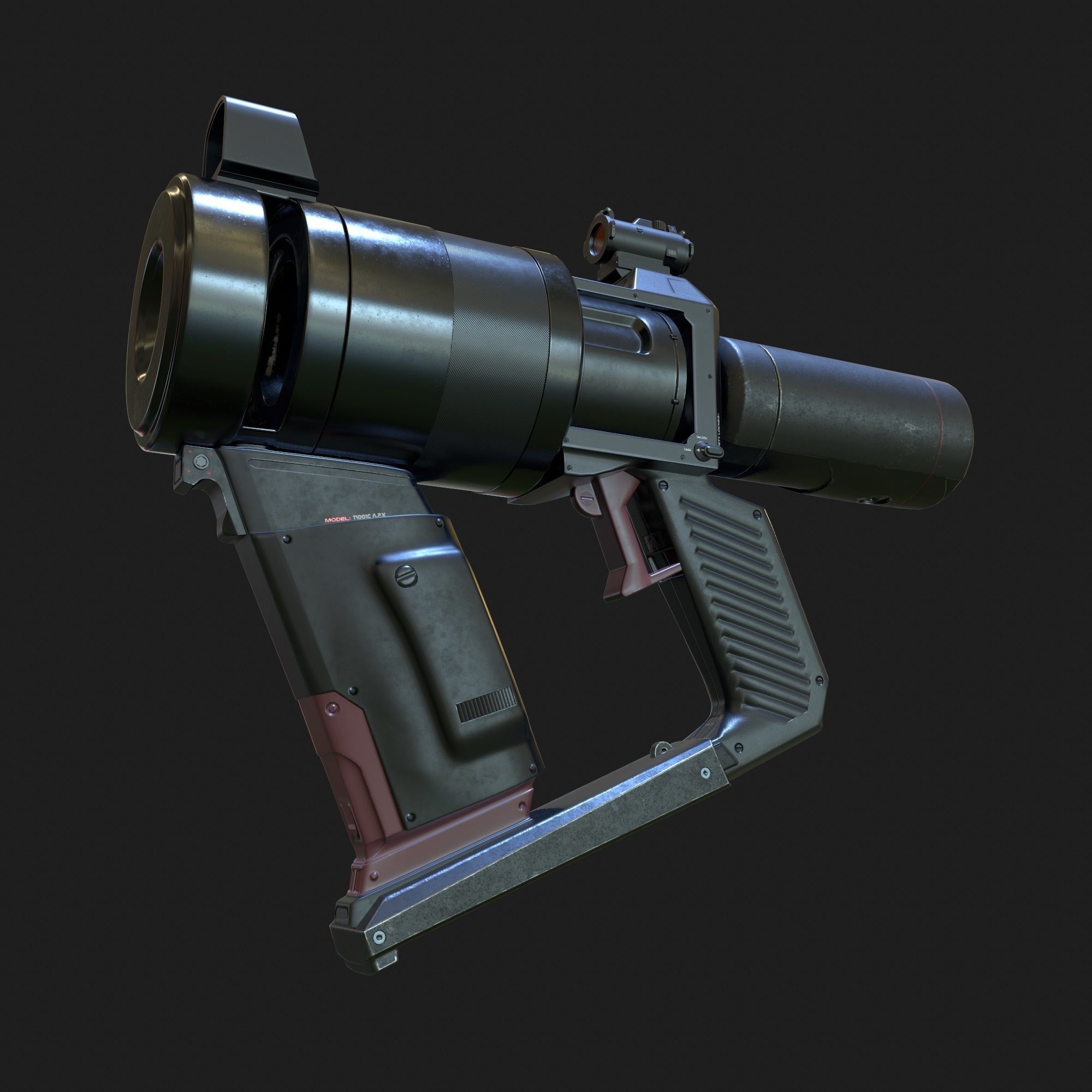 High Poly Sci-fi Revolver PBR 3D model_1