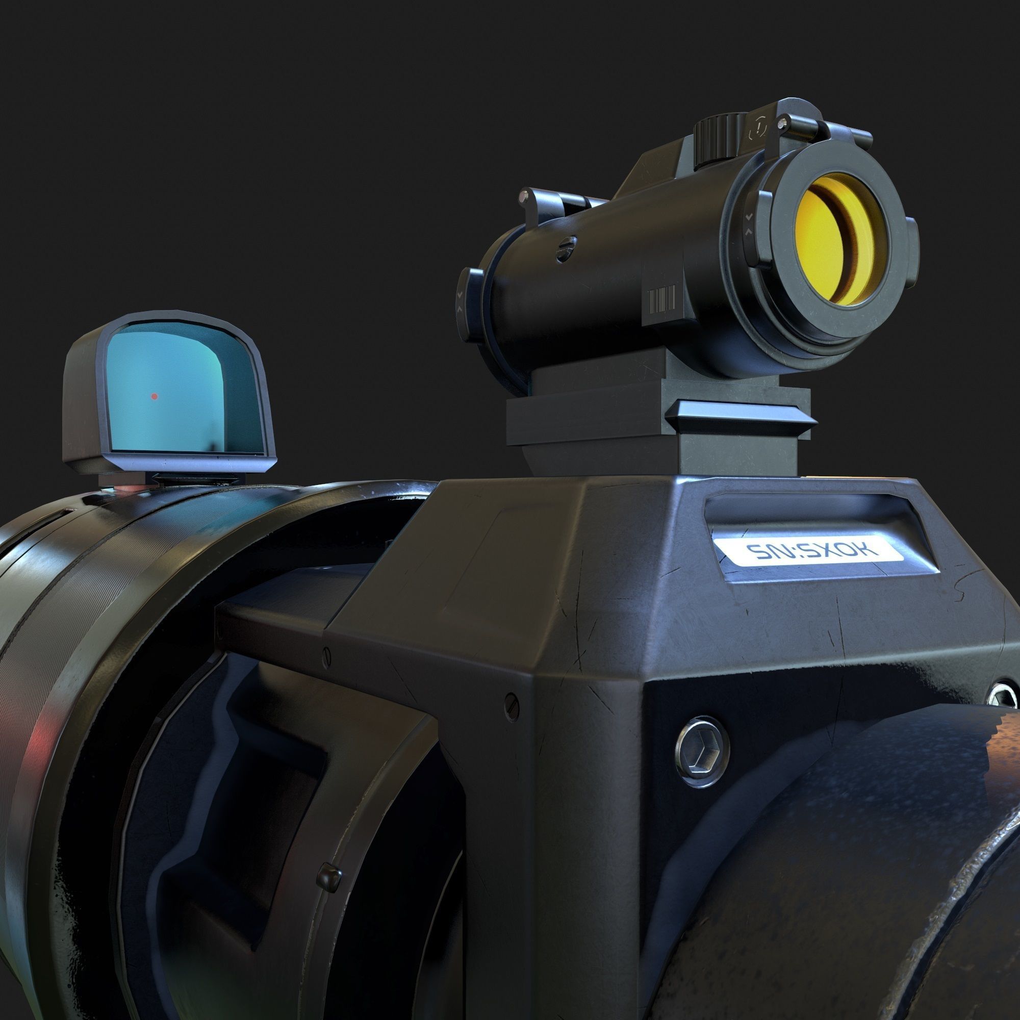 High Poly Sci-fi Revolver PBR 3D model_8