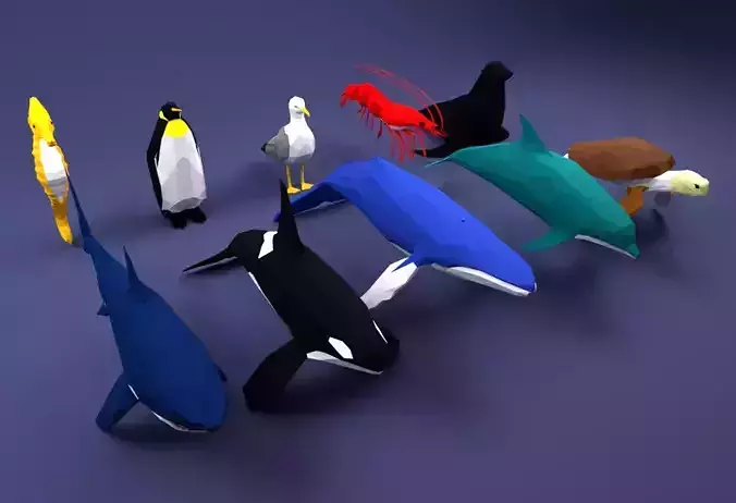 Lowpoly Collection sea Animals  3D print model