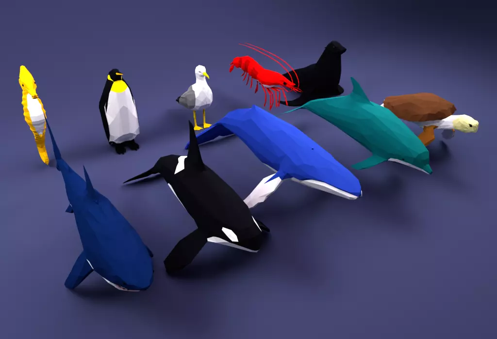 Lowpoly Collection sea Animals 3D print model