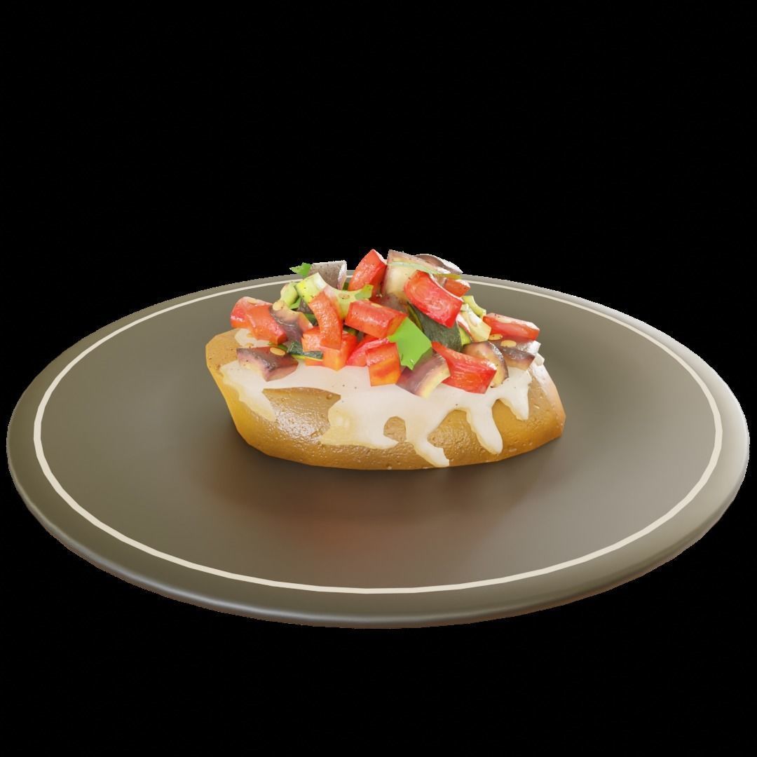 Ratatouille with bread cartoon style 3D model_2