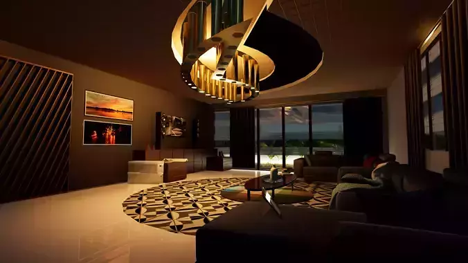 interior model modern living room with chandelier