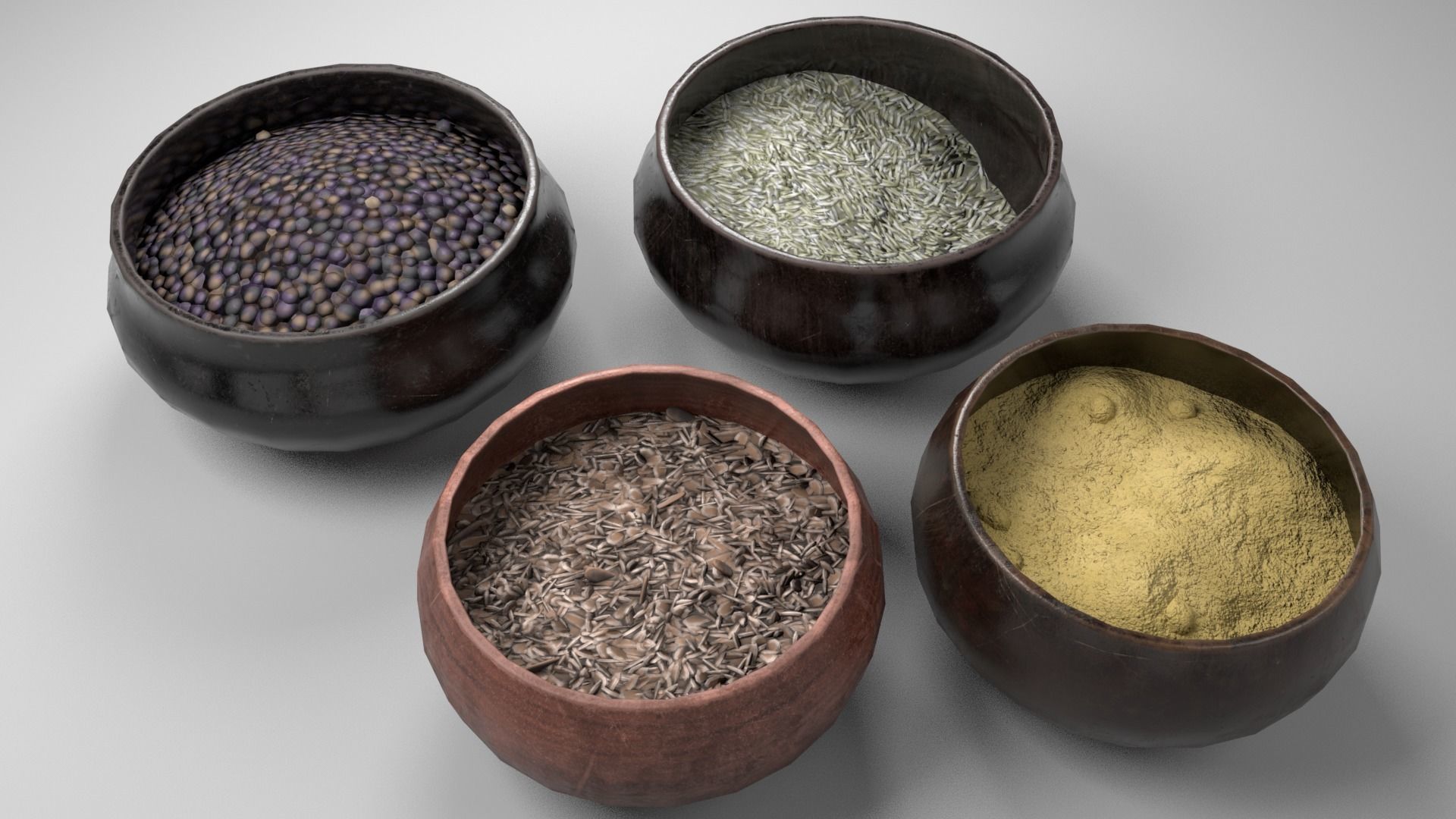 Herb Bowls Scene Low-poly 3D model_3