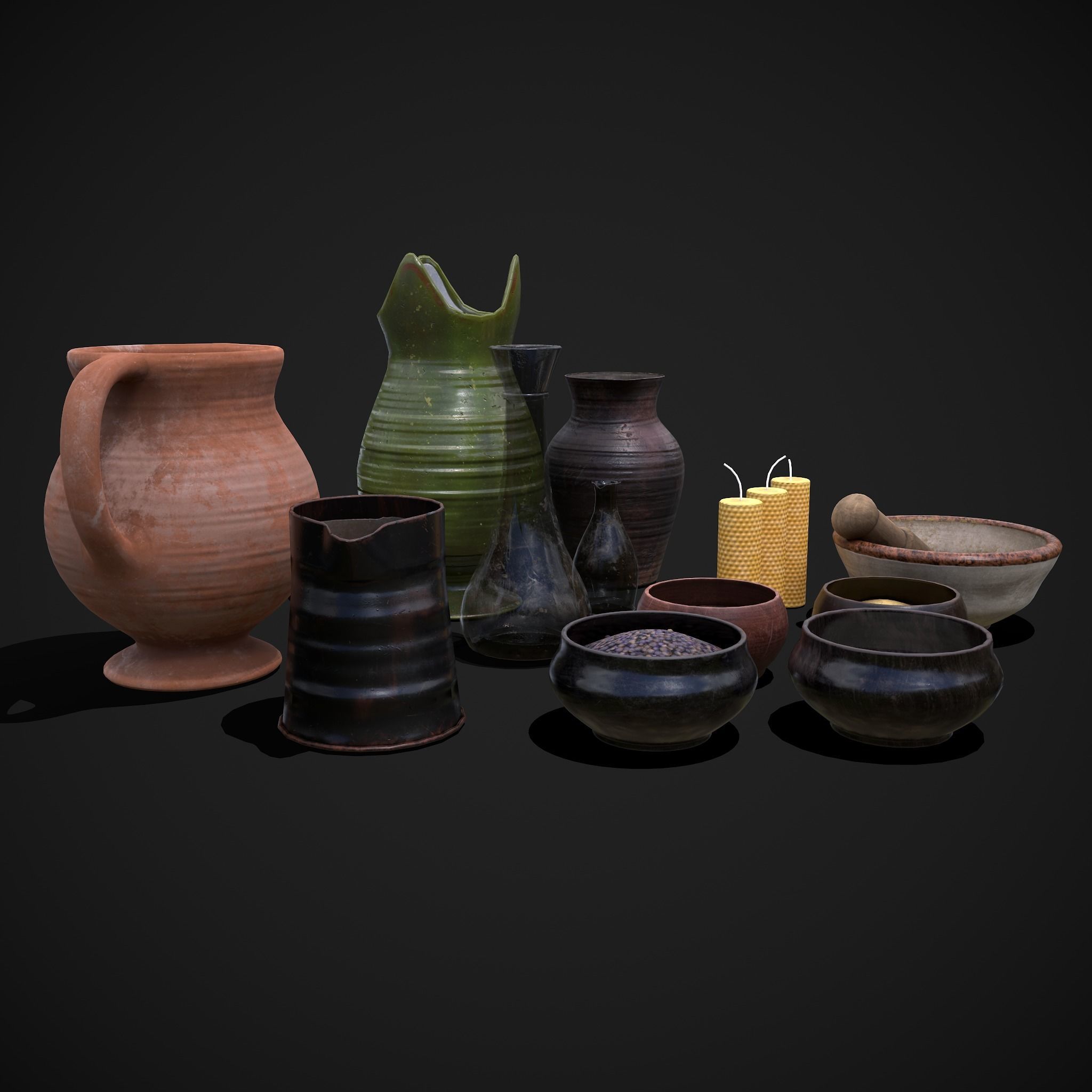 Herb Bowls Scene Low-poly 3D model_10