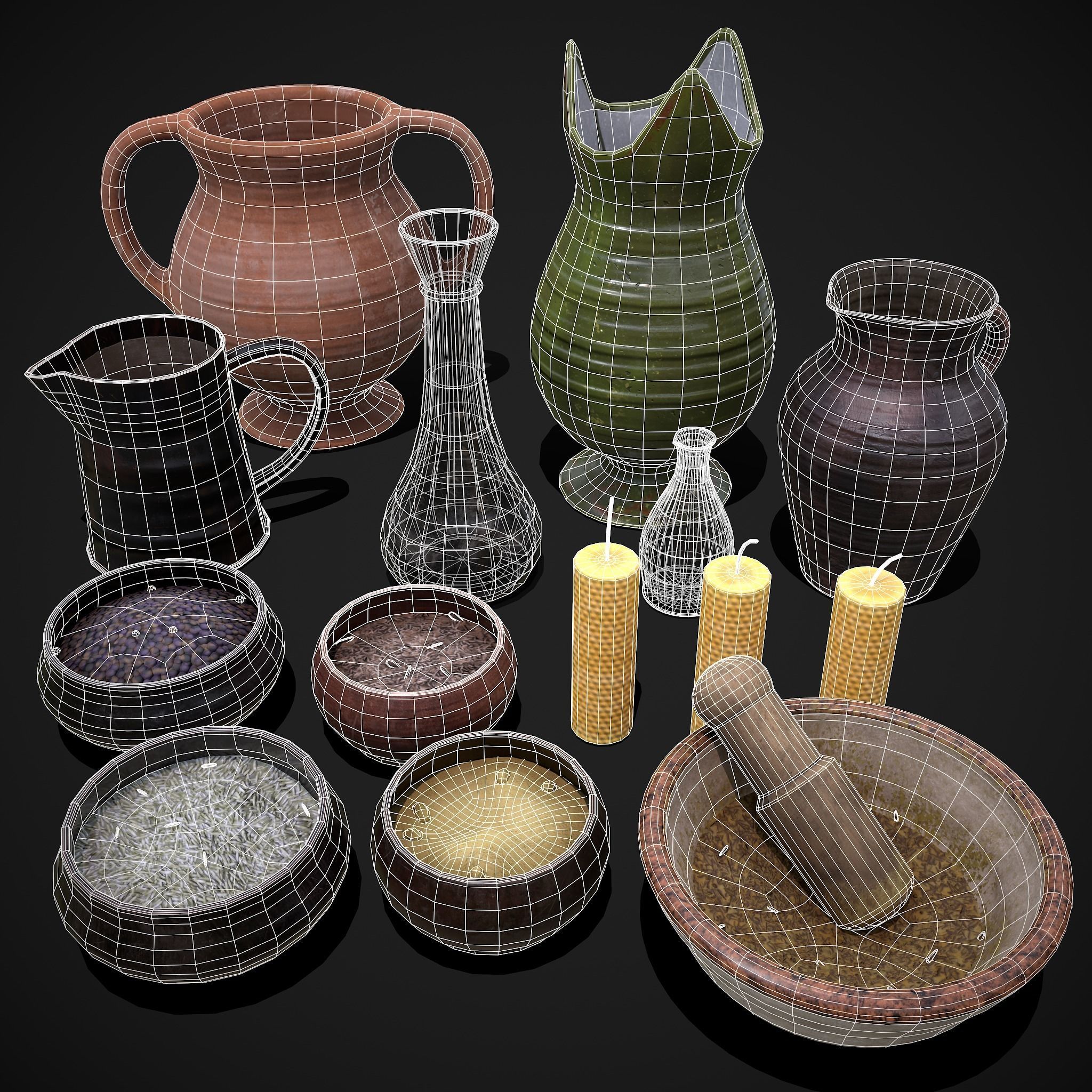 Herb Bowls Scene Low-poly 3D model_8