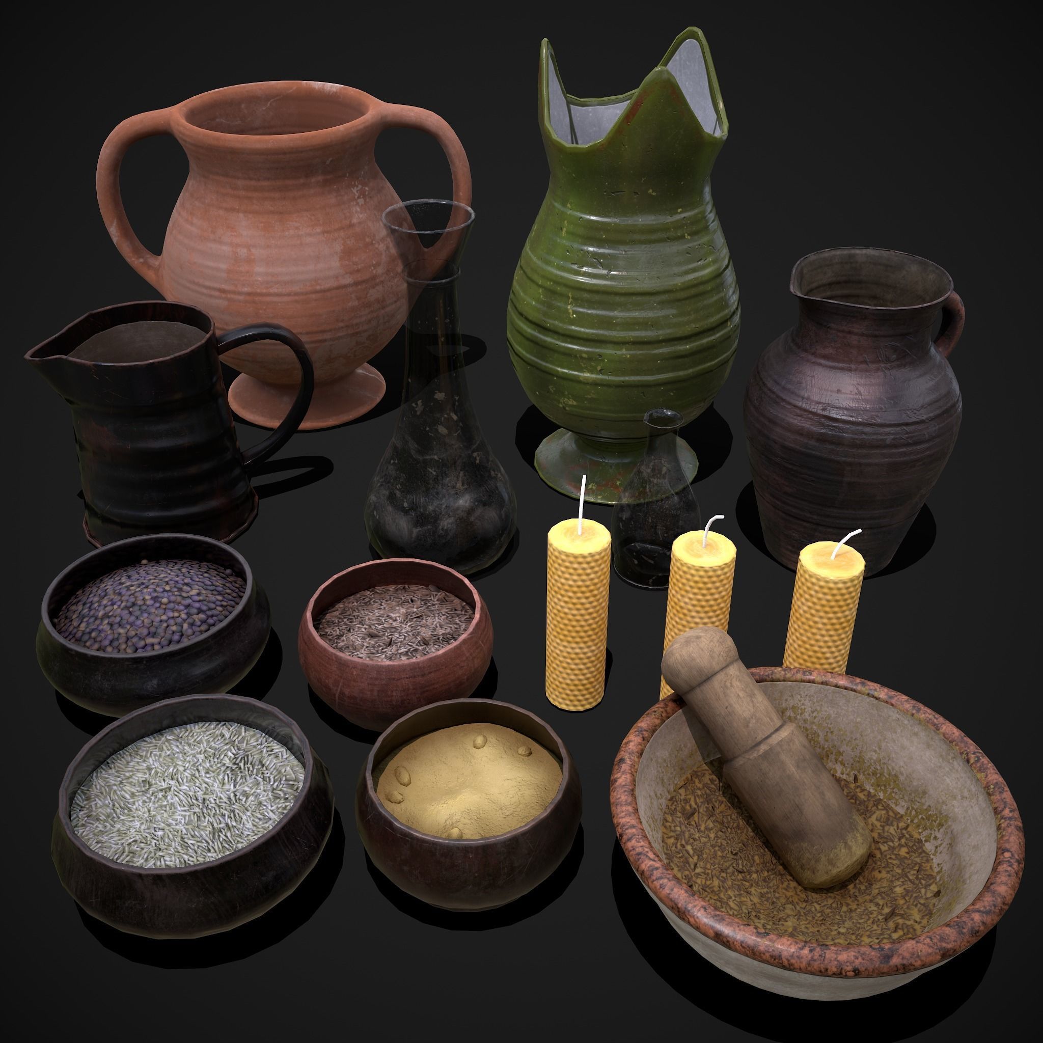 Herb Bowls Scene Low-poly 3D model_7
