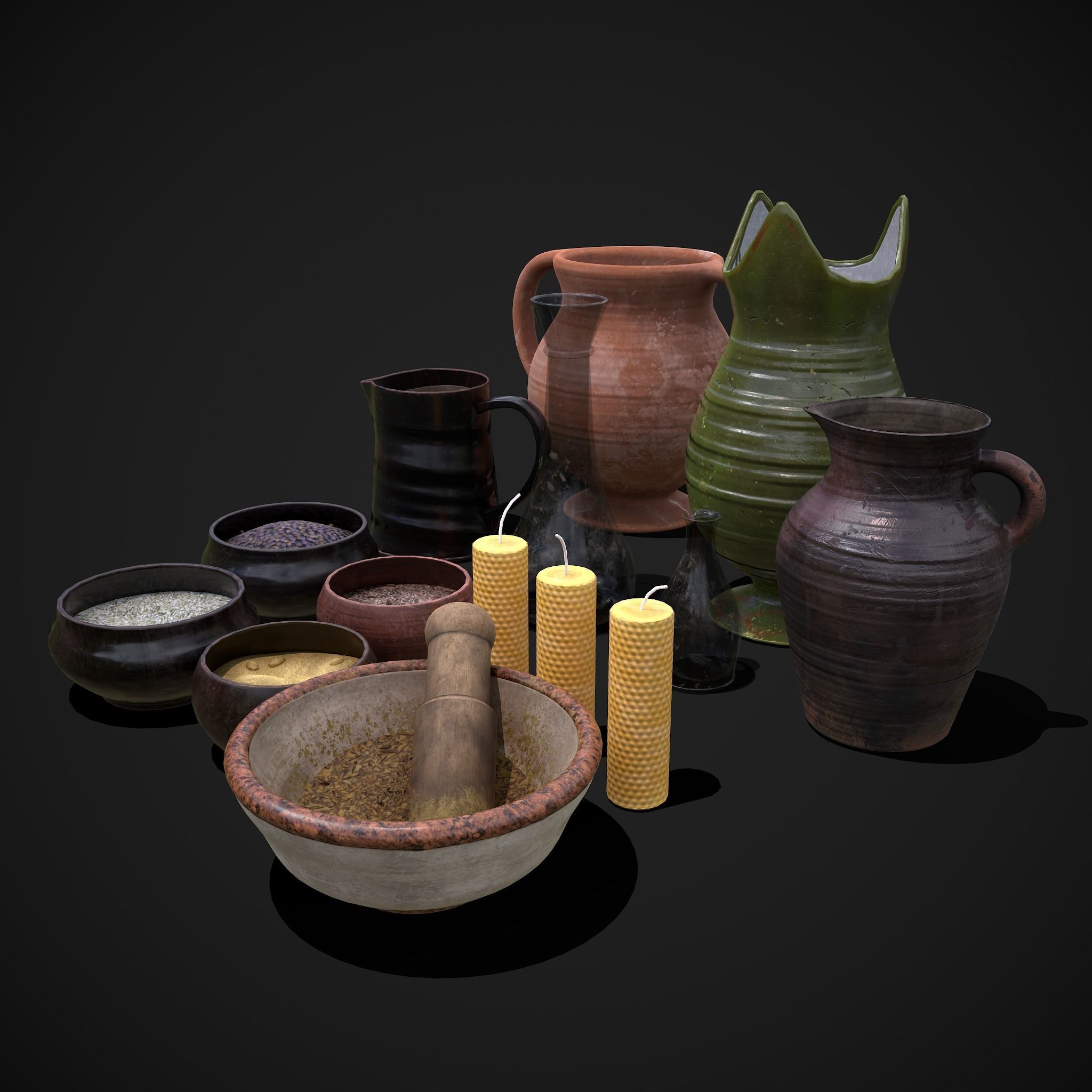 Herb Bowls Scene Low-poly 3D model_11