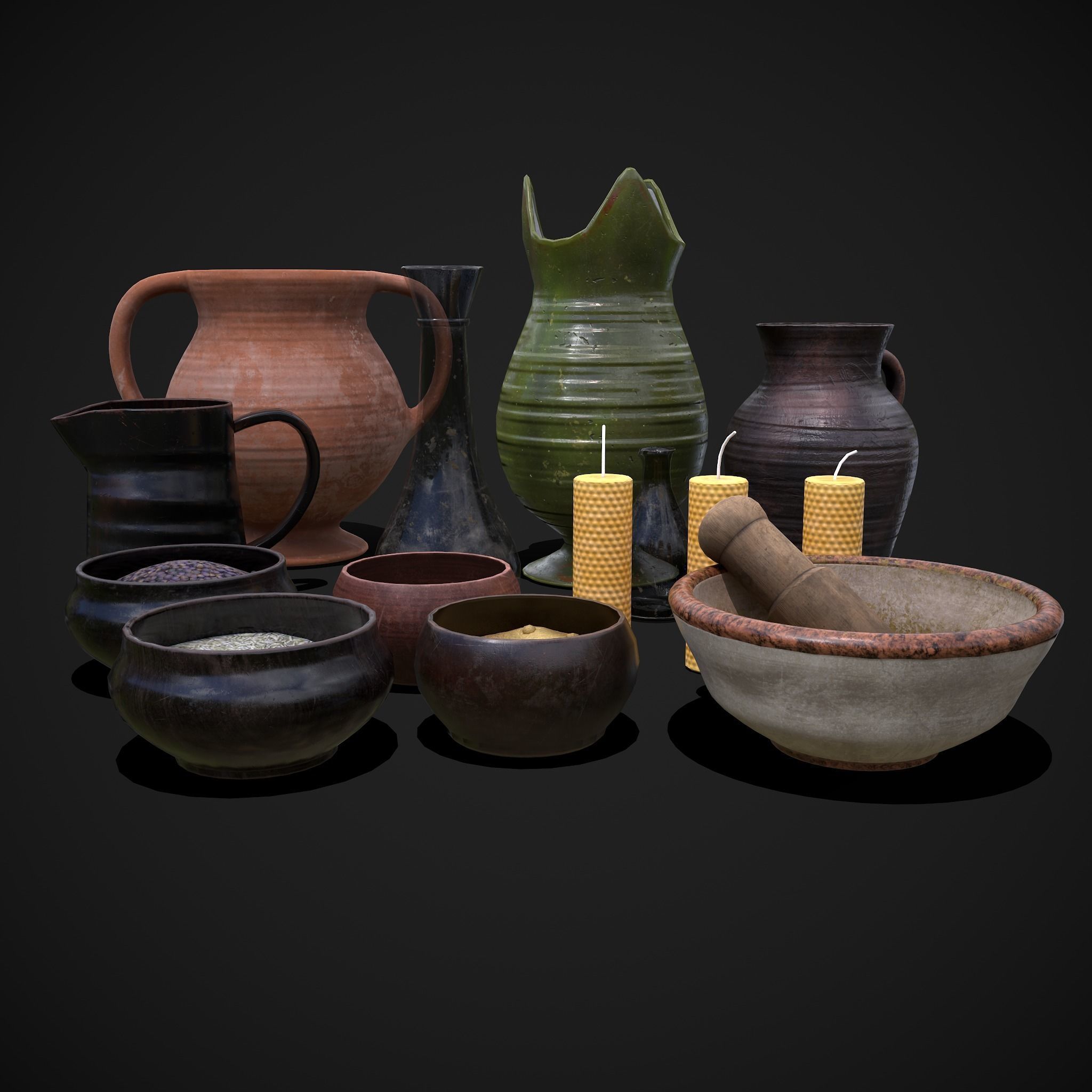 Herb Bowls Scene Low-poly 3D model_9