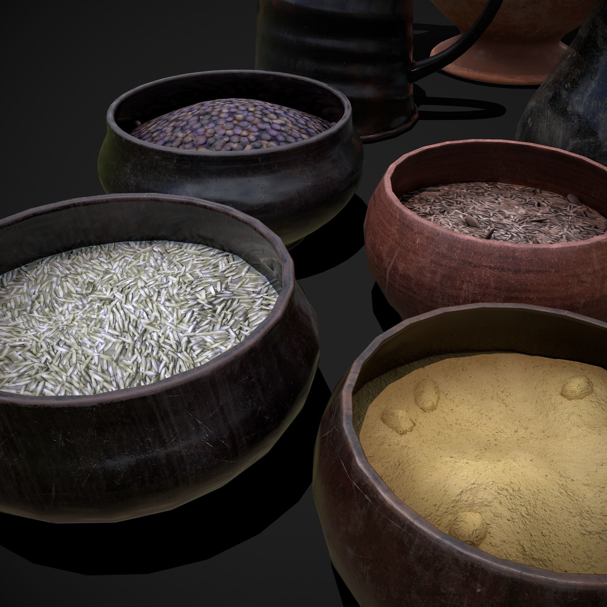 Herb Bowls Scene Low-poly 3D model_12