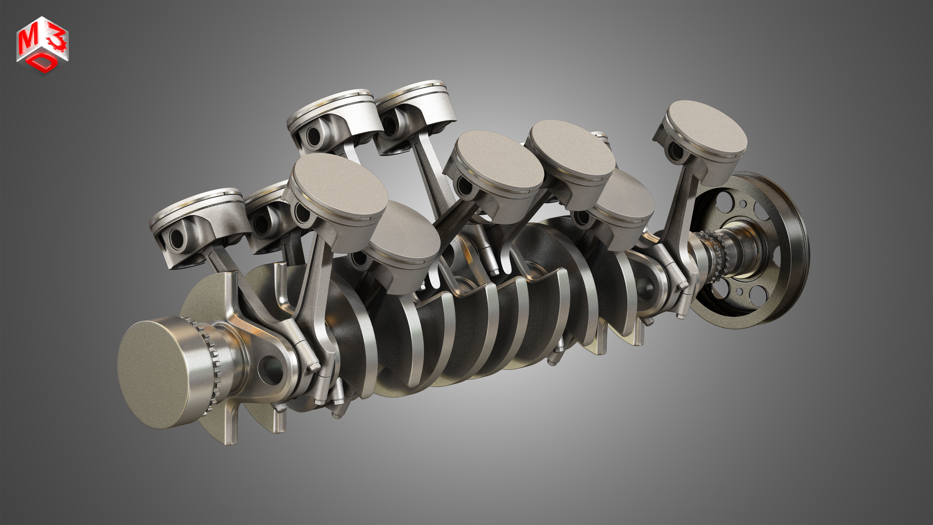 Crankshaft With Pistons - V12 Engine 3D model_2