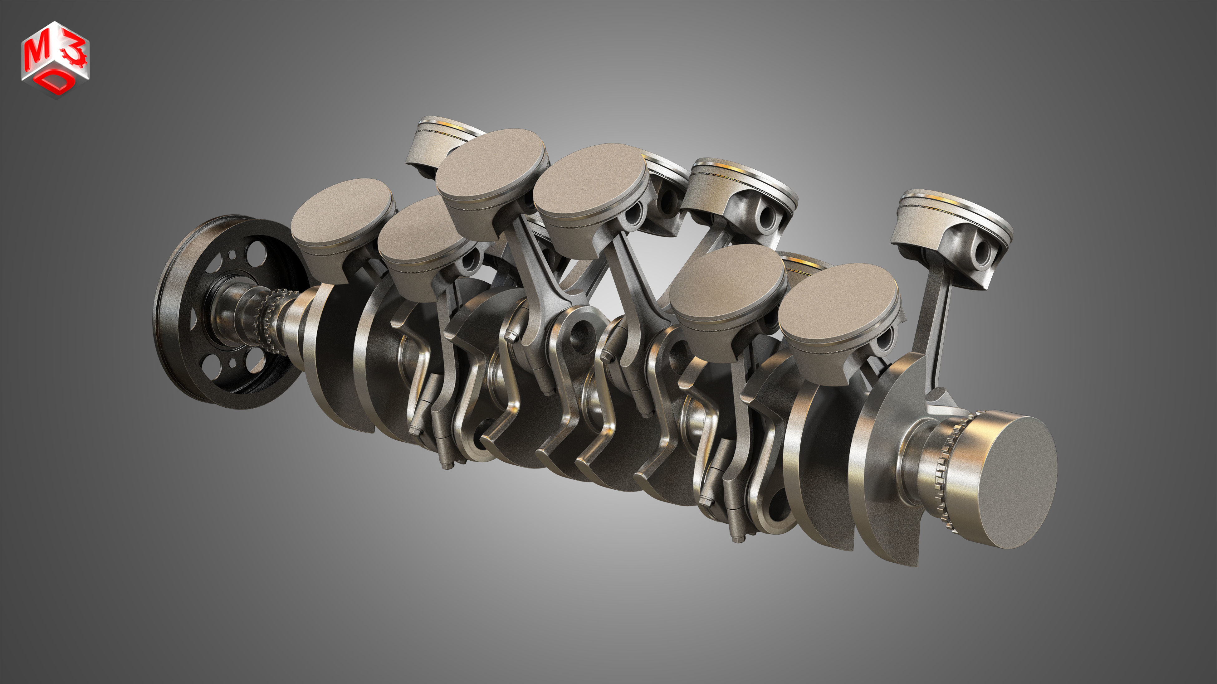 Crankshaft With Pistons - V12 Engine 3D model_4