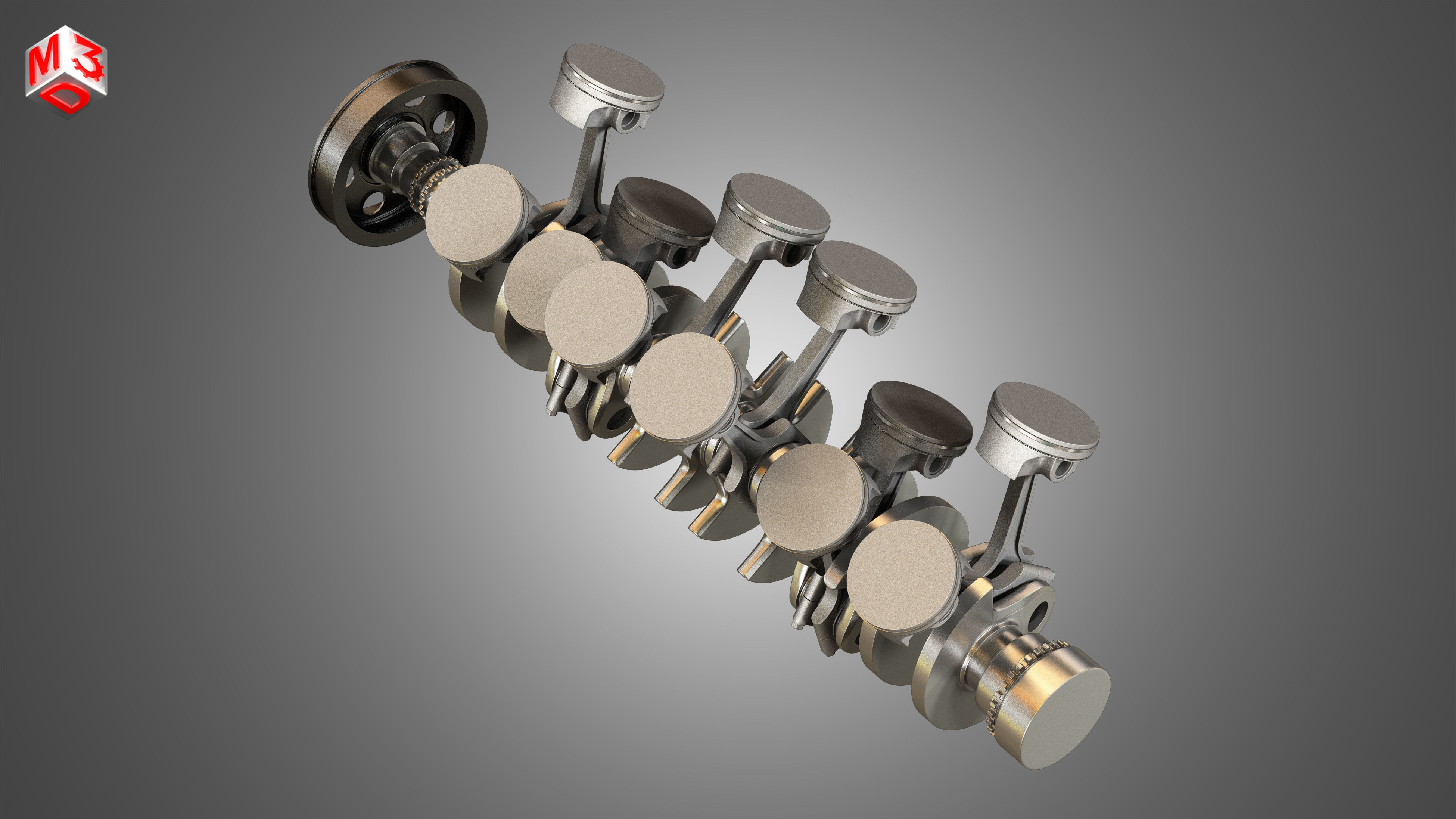Crankshaft With Pistons - V12 Engine 3D model_10