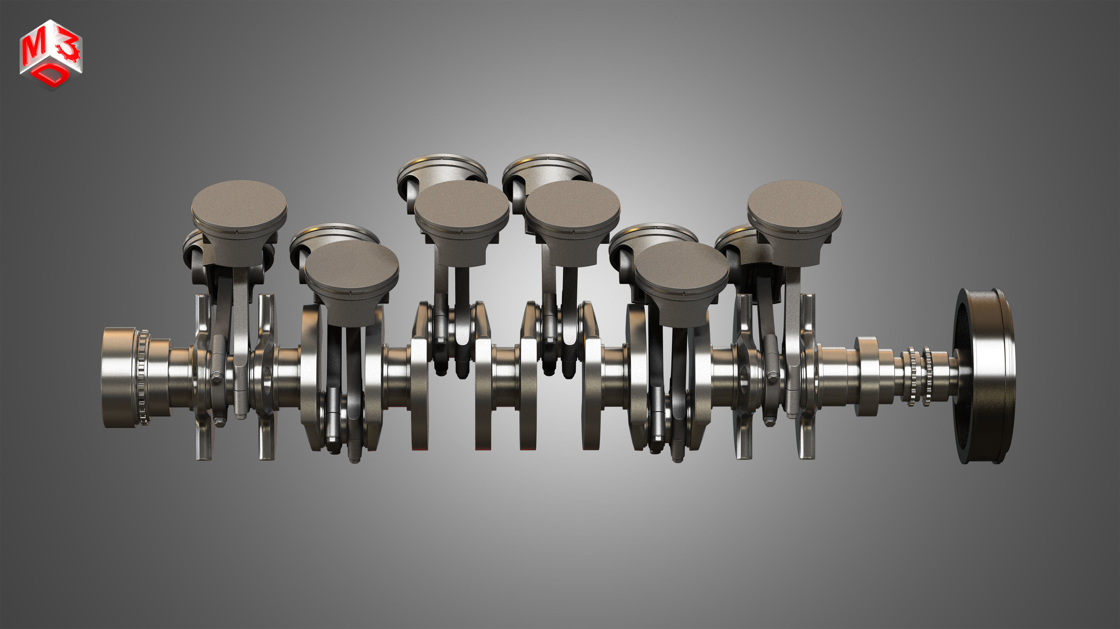 Crankshaft With Pistons - V12 Engine 3D model_6