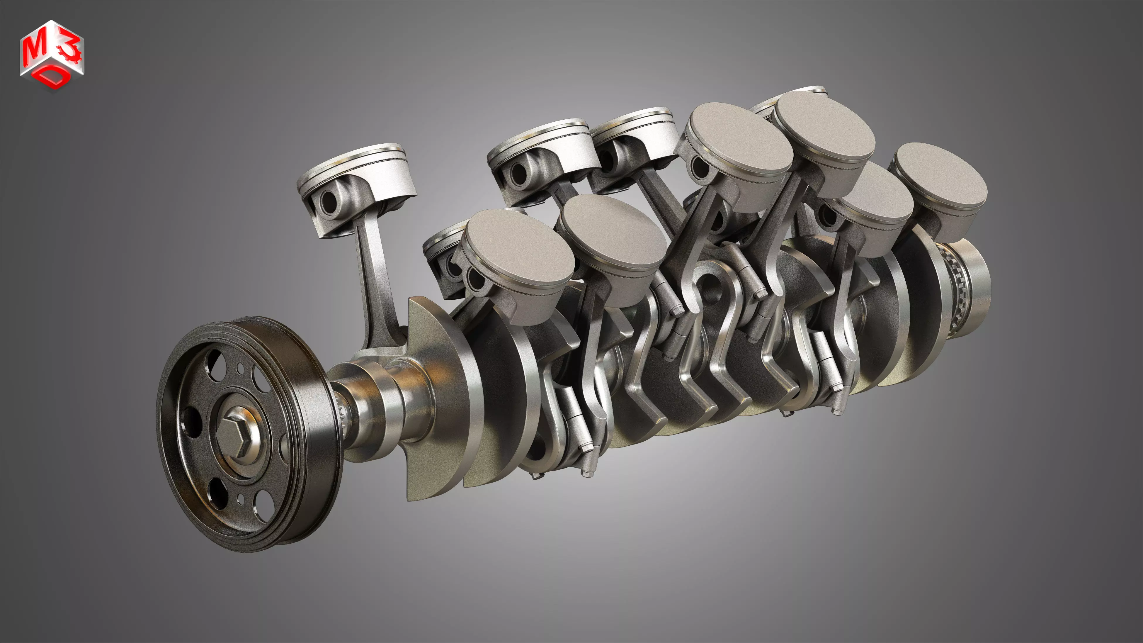 Crankshaft With Pistons - V12 Engine 3D model_0