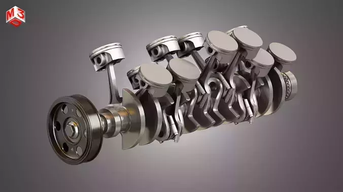 Crankshaft With Pistons - V12 Engine 3D model
