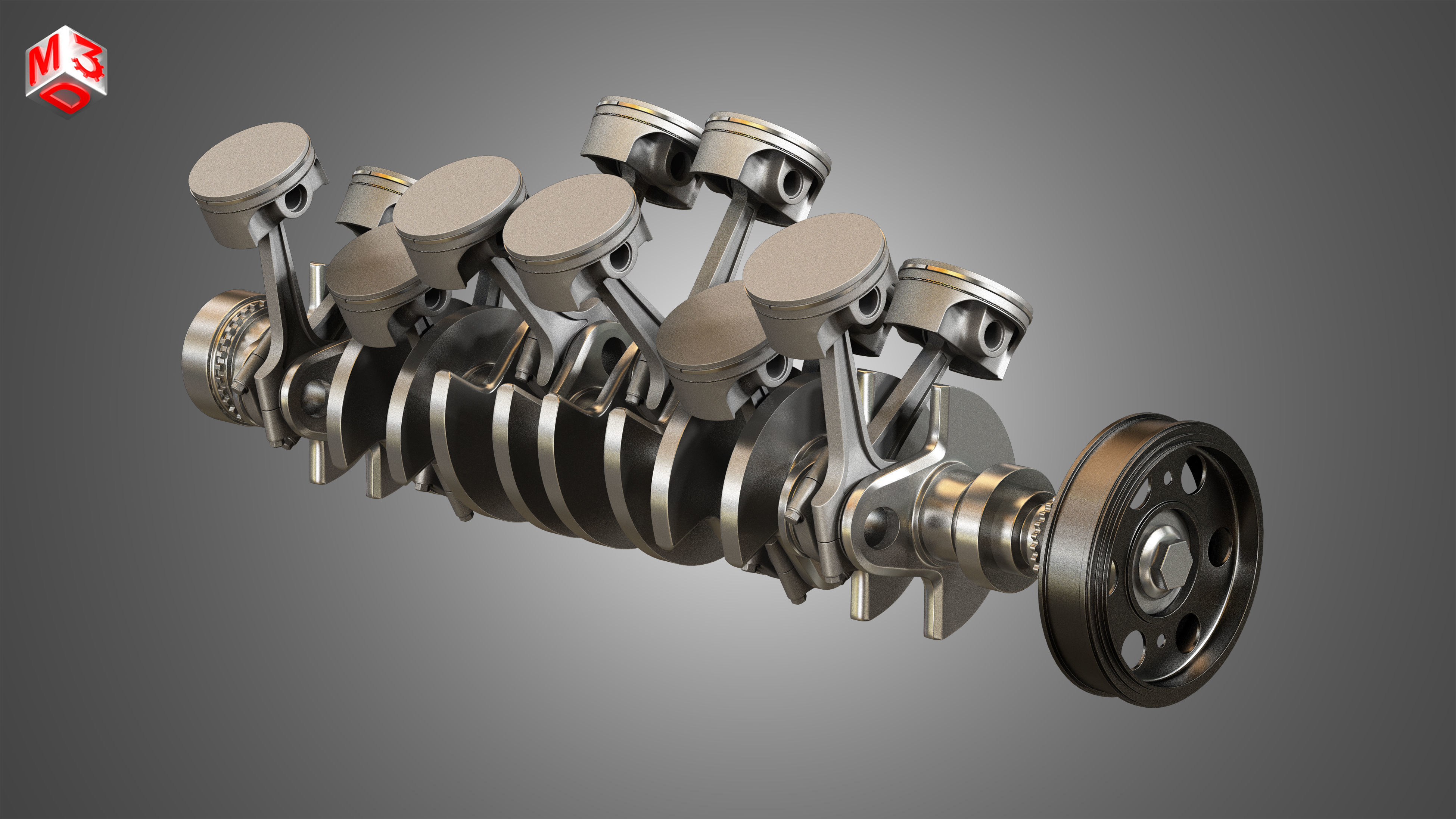 Crankshaft With Pistons - V12 Engine 3D model_3