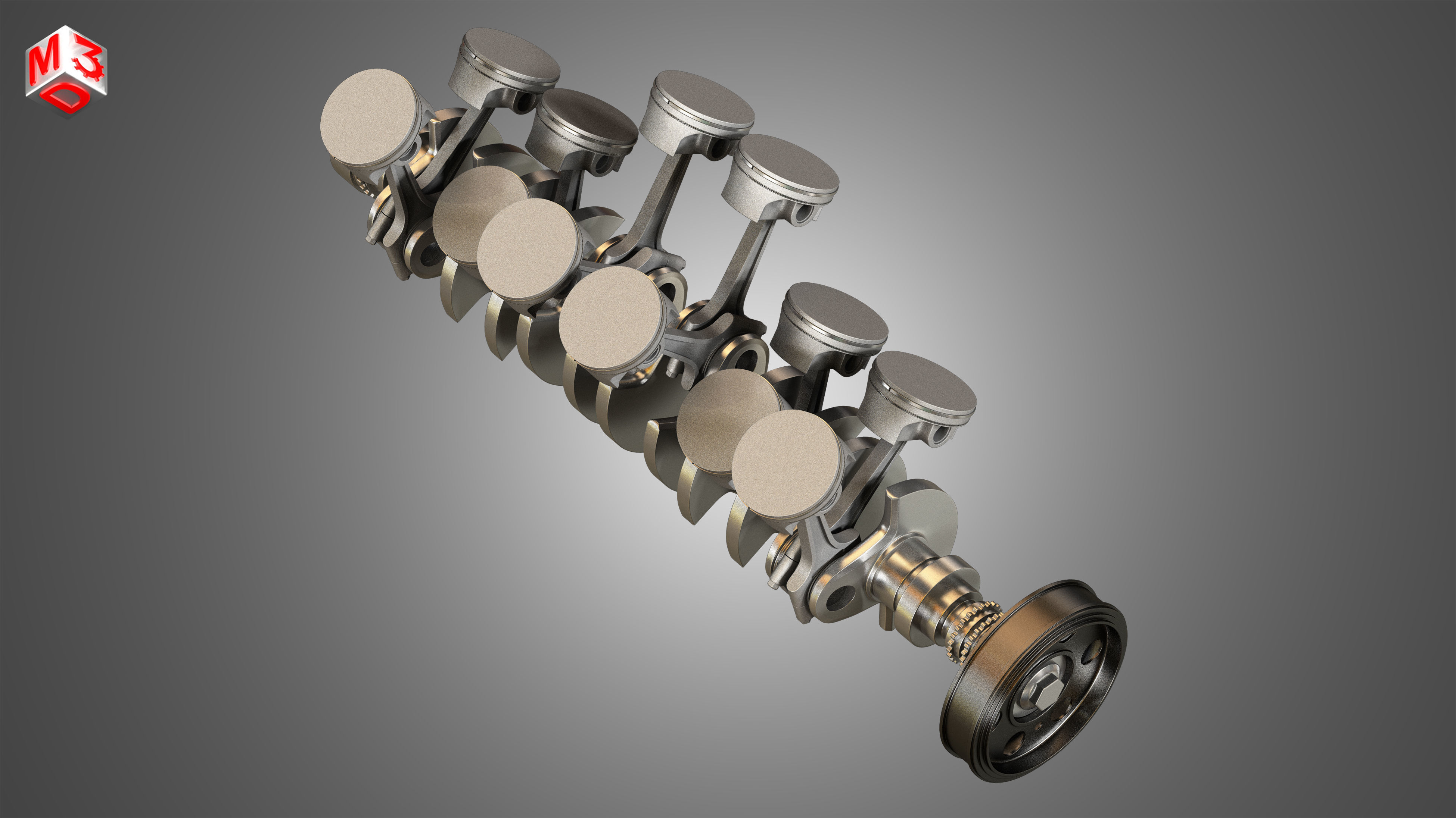 Crankshaft With Pistons - V12 Engine 3D model_9