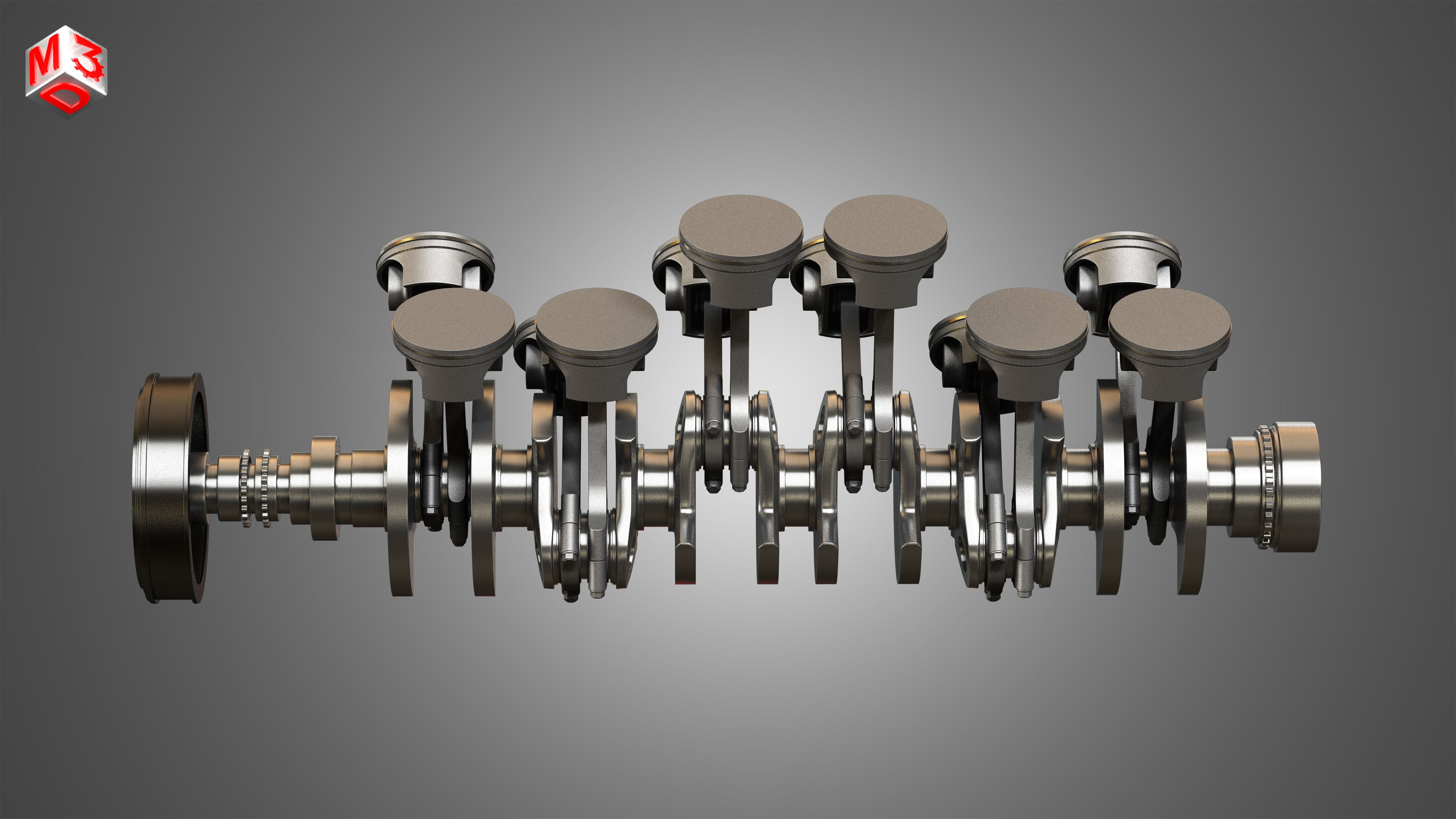 Crankshaft With Pistons - V12 Engine 3D model_5
