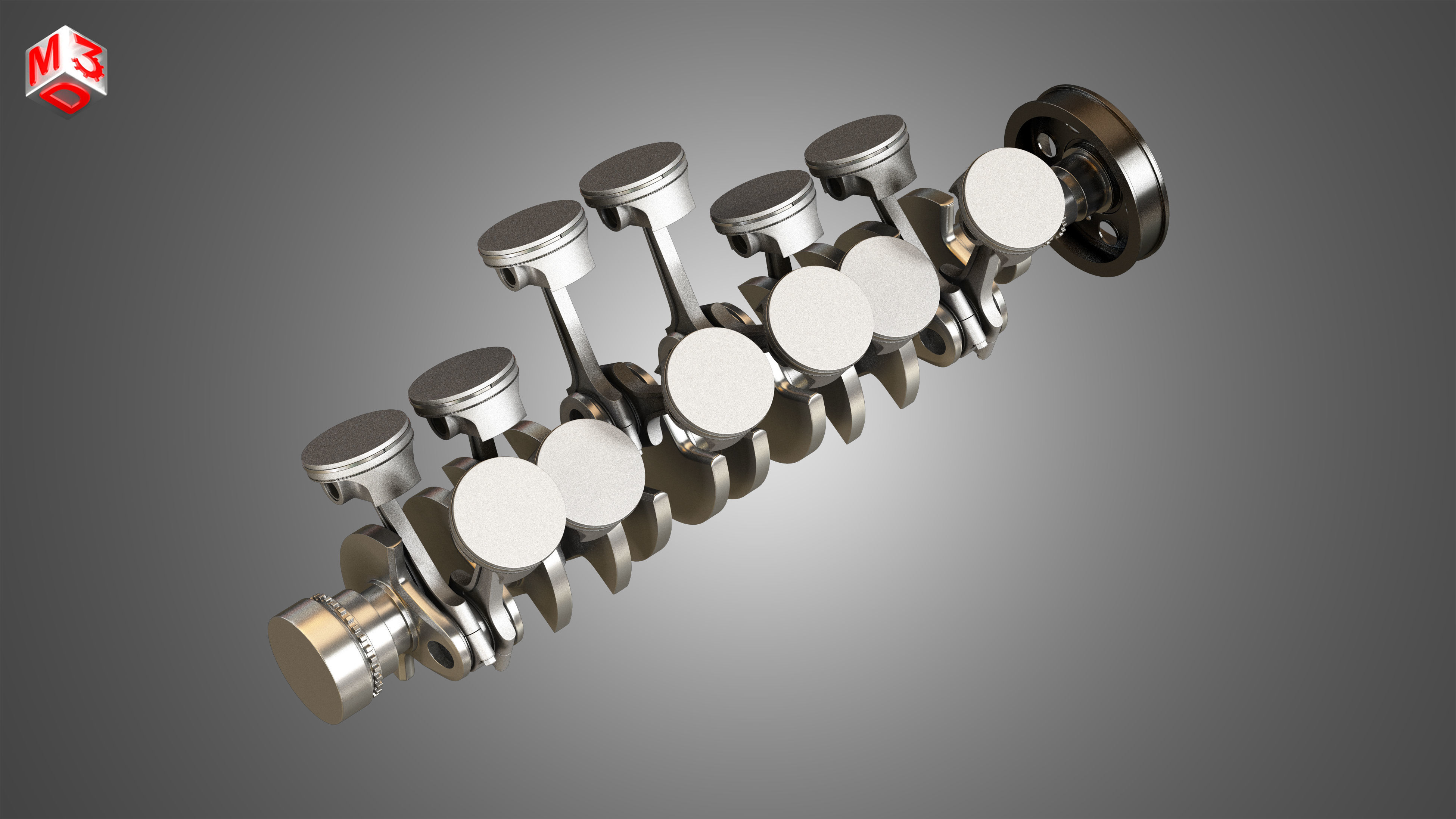 Crankshaft With Pistons - V12 Engine 3D model_8